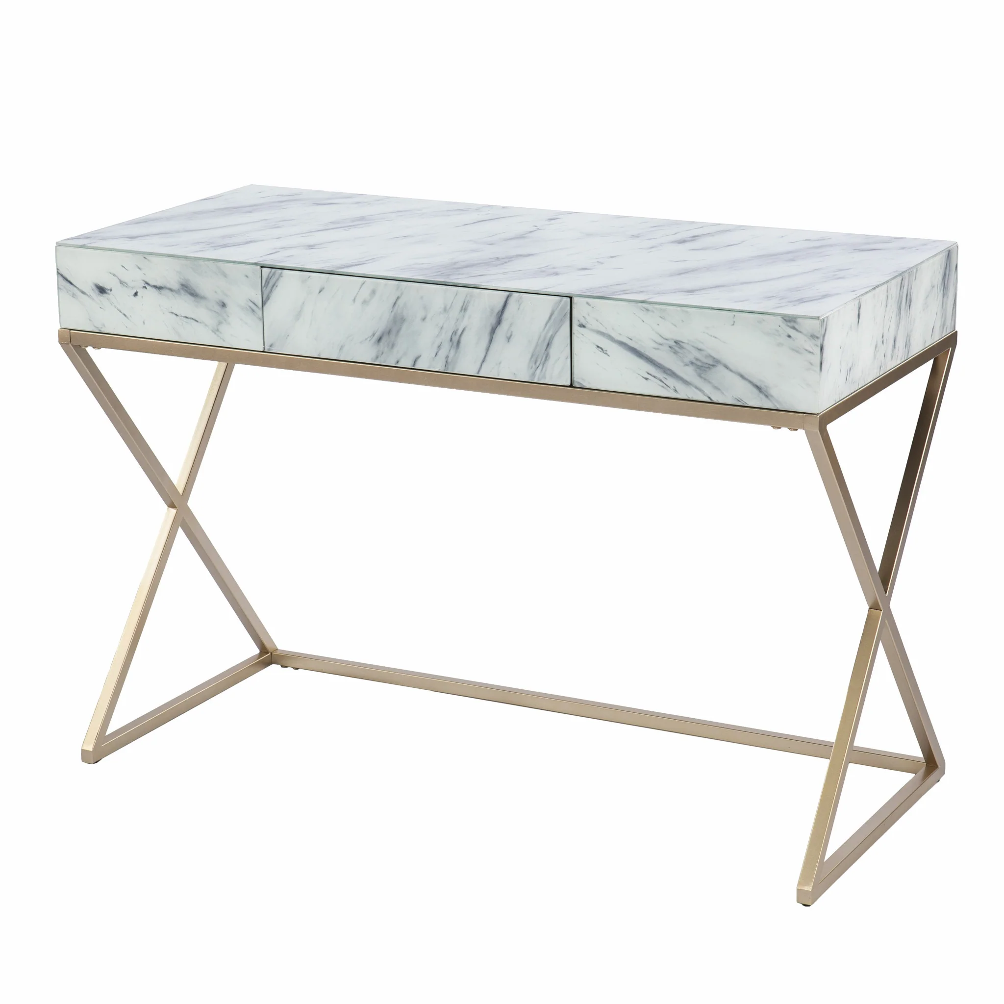 Faux Marble Writing Desk with Storage By Homeroots - Image 4