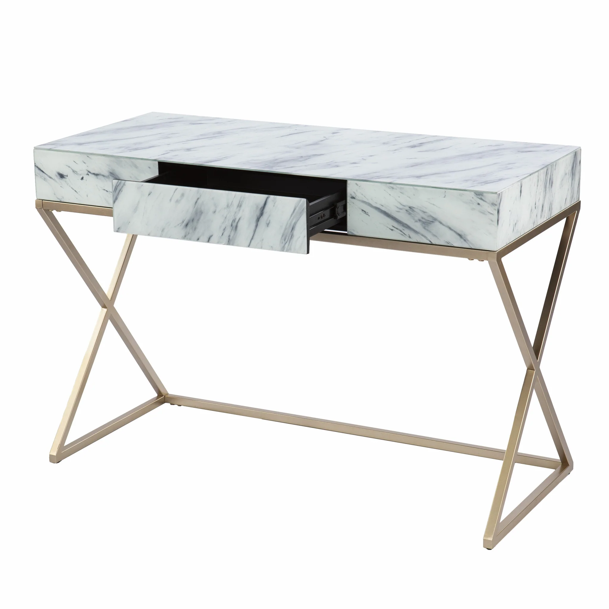 Faux Marble Writing Desk with Storage By Homeroots - Image 9