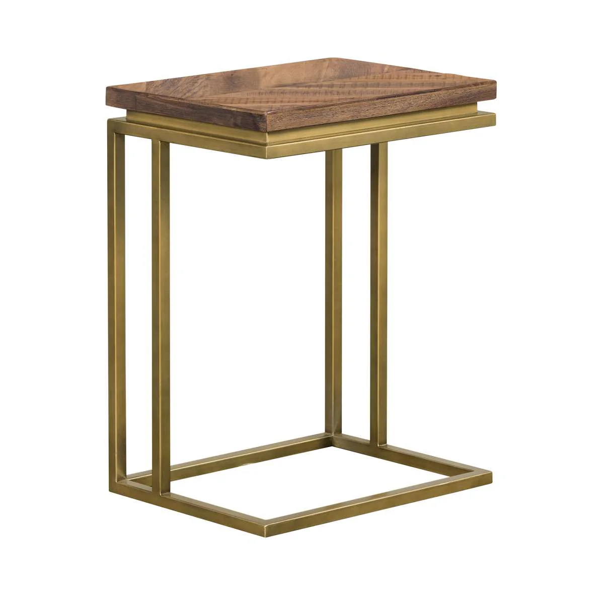 Faye Rustic Brown Wood C-Shape End table with Antique Brass Base By Armen Living - Image 2