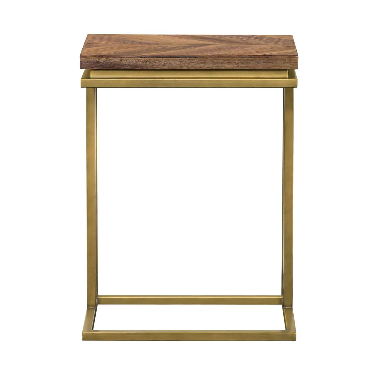 Faye Rustic Brown Wood C-Shape End table with Antique Brass Base By Armen Living - Image 3