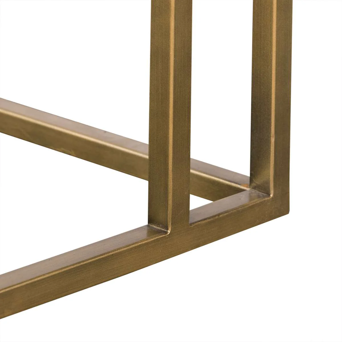 Faye Rustic Brown Wood C-Shape End table with Antique Brass Base By Armen Living - Image 6