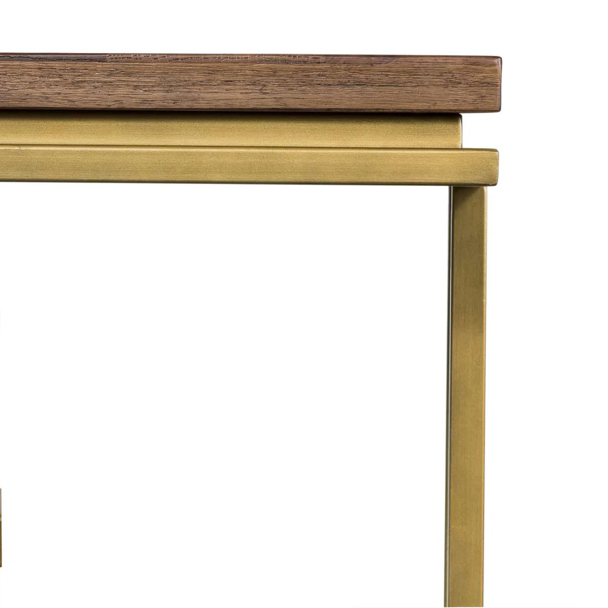 Faye Rustic Brown Wood C-Shape End table with Antique Brass Base By Armen Living - Image 7