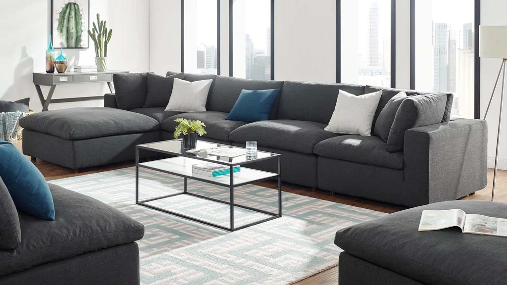 Feather 4 Seater Sectional Sofa With Ottoman By Modholic - Image 3