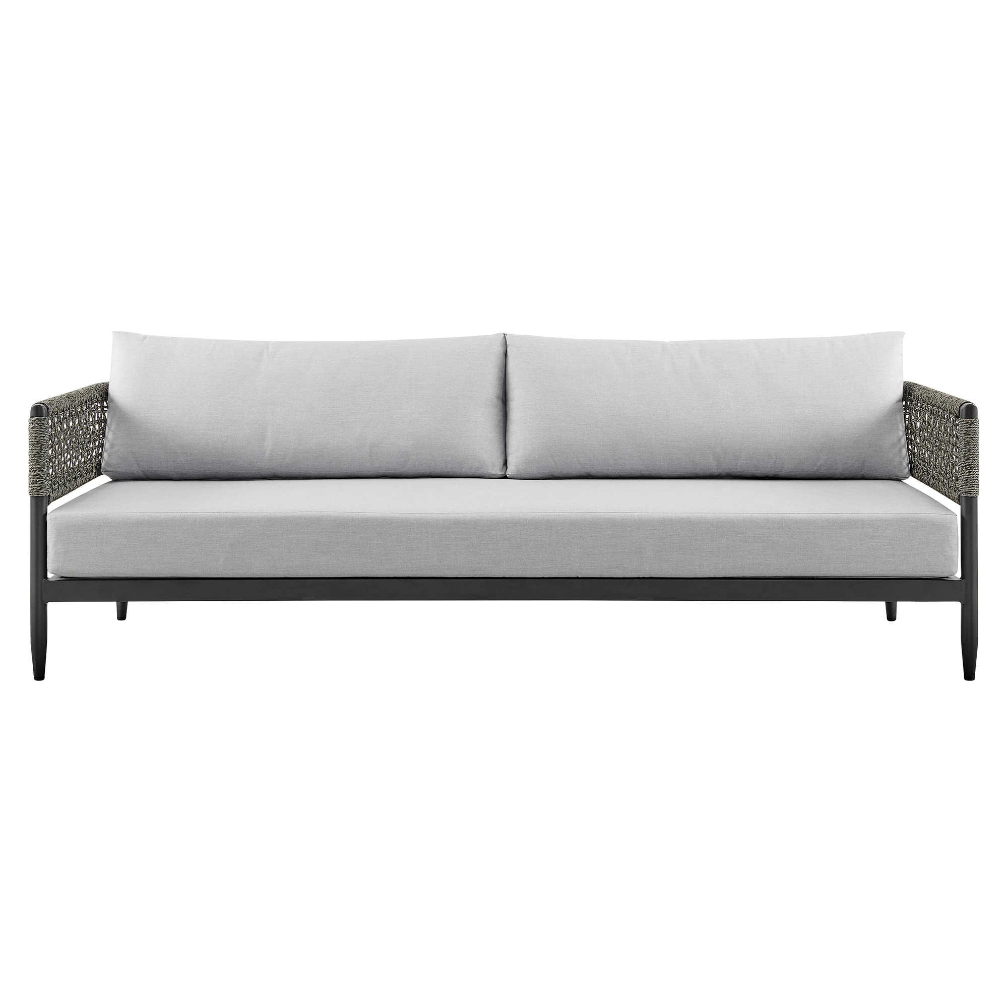 Felicia 4 Piece Outdoor Black Aluminum & Rope Conversation Set with Light Gray Fabric Cushions By Armen Living - Image 3