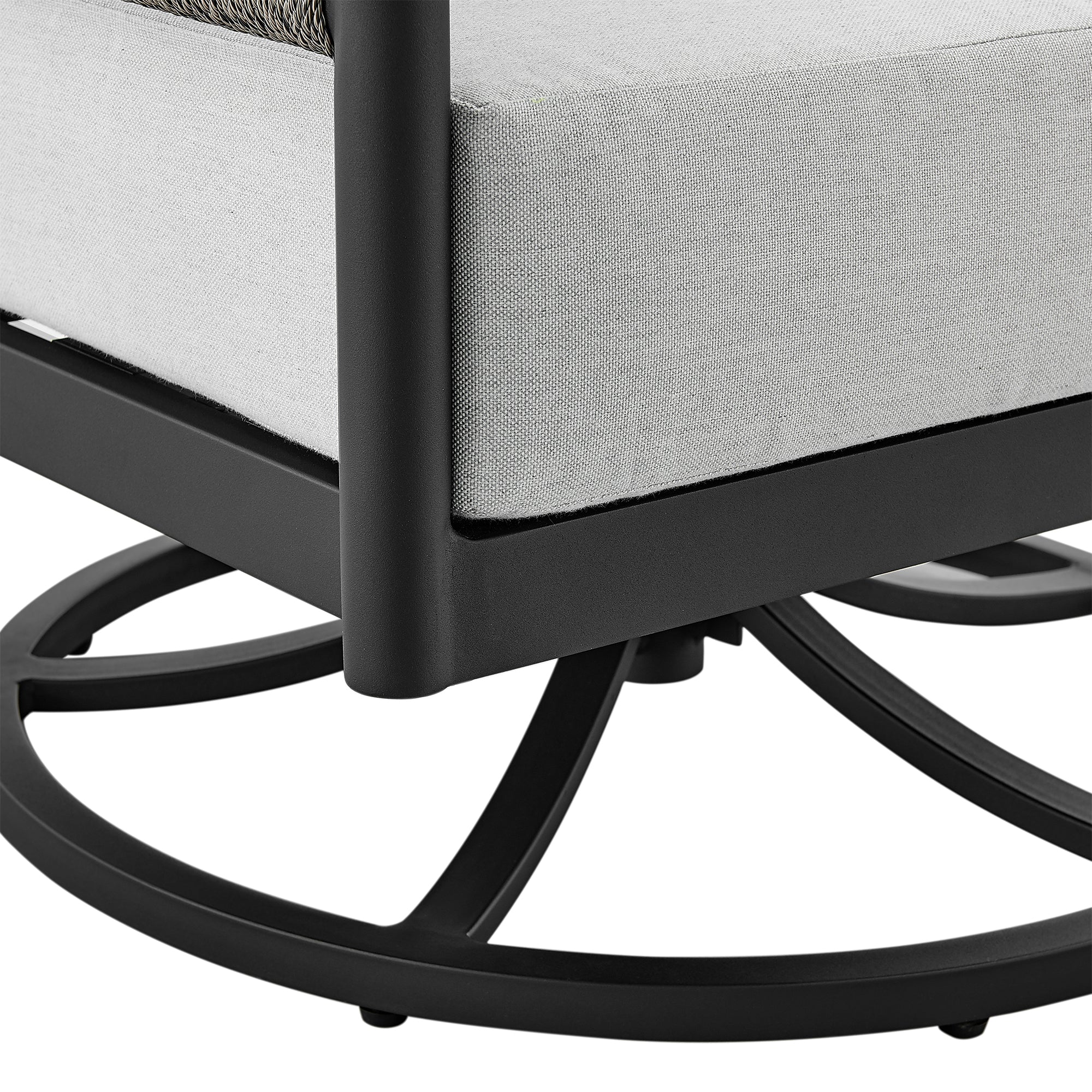 Felicia and Argiope 3 Piece Patio Outdoor Swivel Seating Set in Black Aluminum with Grey Rope and Cushions By Armen Living - Image 10