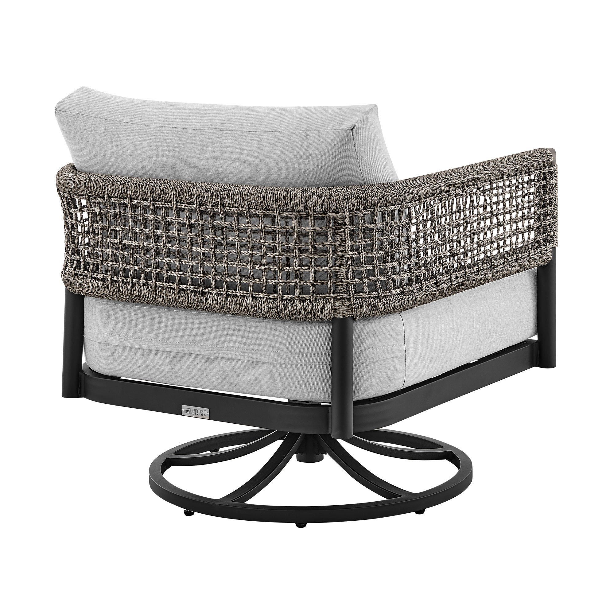 Felicia and Argiope 3 Piece Patio Outdoor Swivel Seating Set in Black Aluminum with Grey Rope and Cushions By Armen Living - Image 5