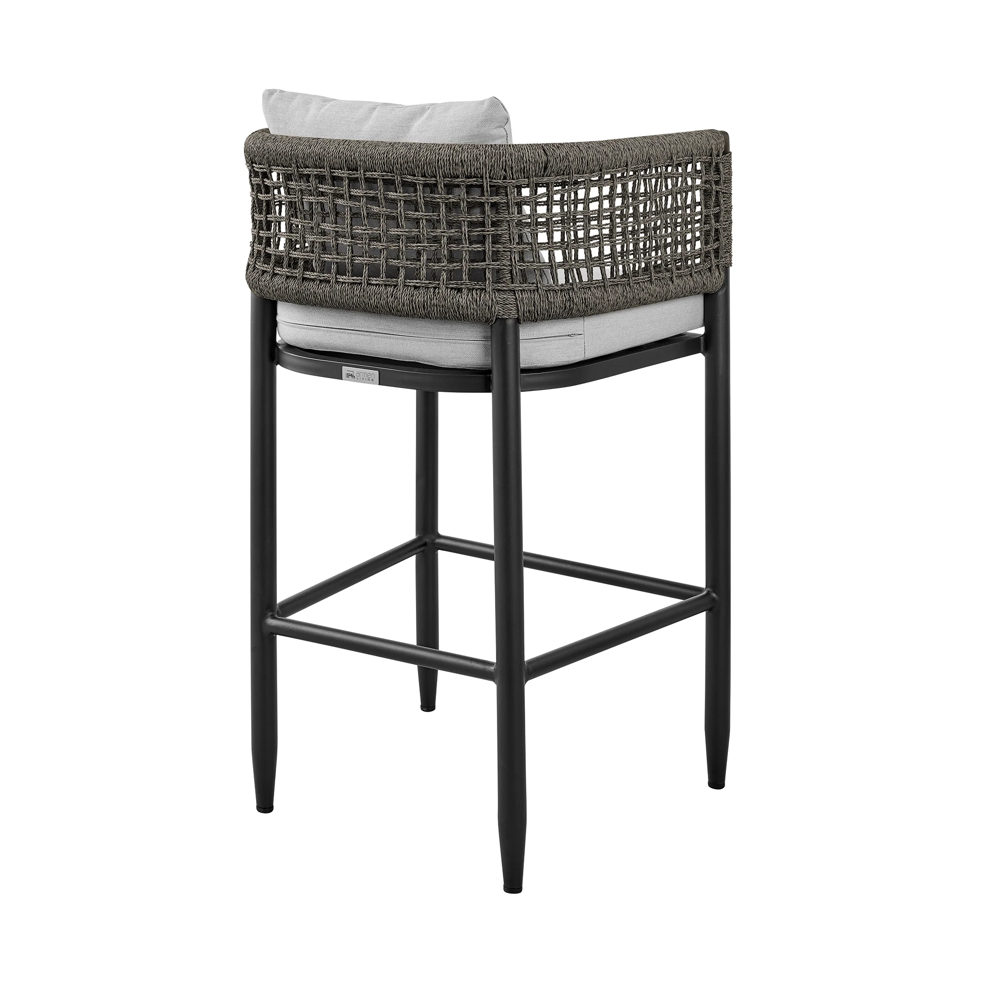 Felicia Outdoor Patio 5-Piece Bar Table Set in Aluminum with Grey Rope and Cushions By Armen Living - Image 4