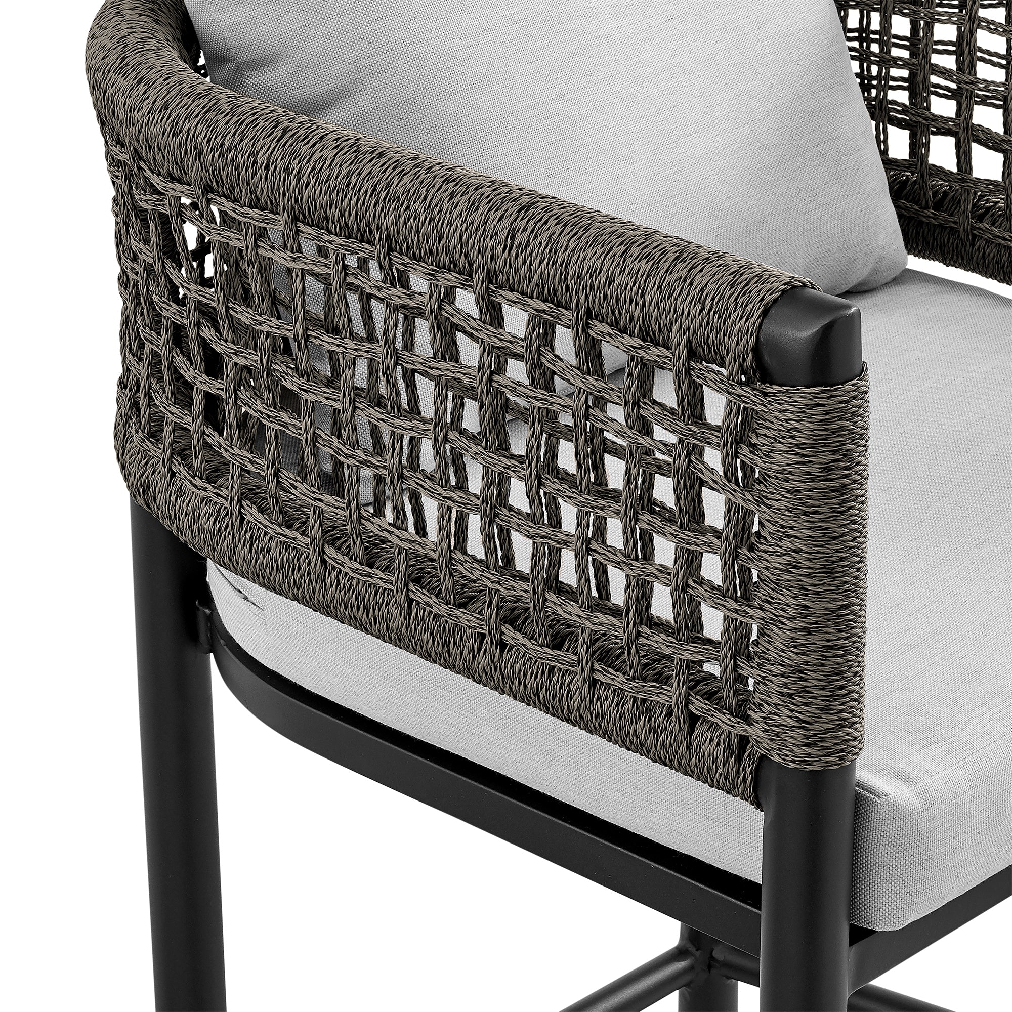Felicia Outdoor Patio 5-Piece Bar Table Set in Aluminum with Grey Rope and Cushions By Armen Living - Image 7