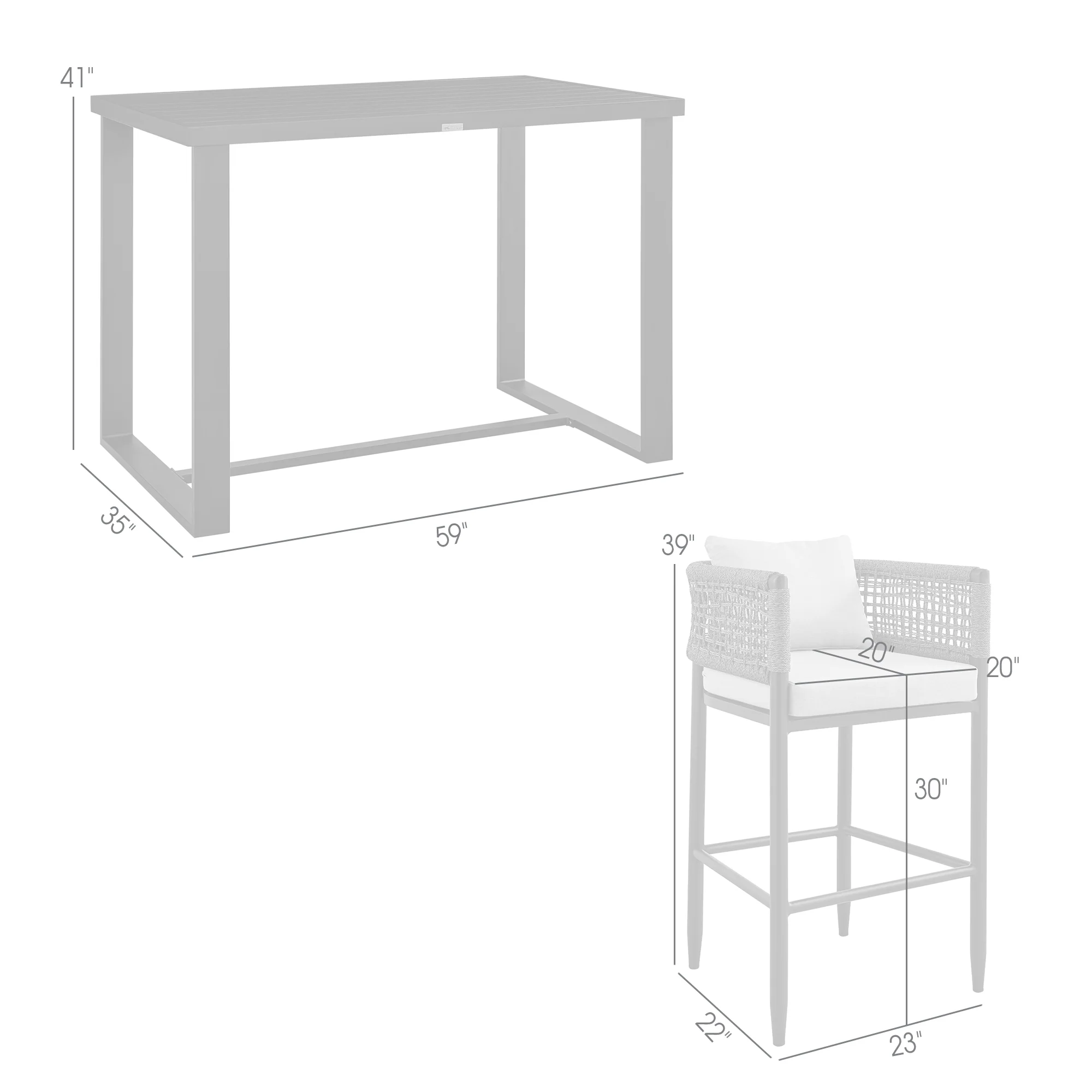 Felicia Outdoor Patio 5-Piece Bar Table Set in Aluminum with Grey Rope and Cushions By Armen Living - Image 9
