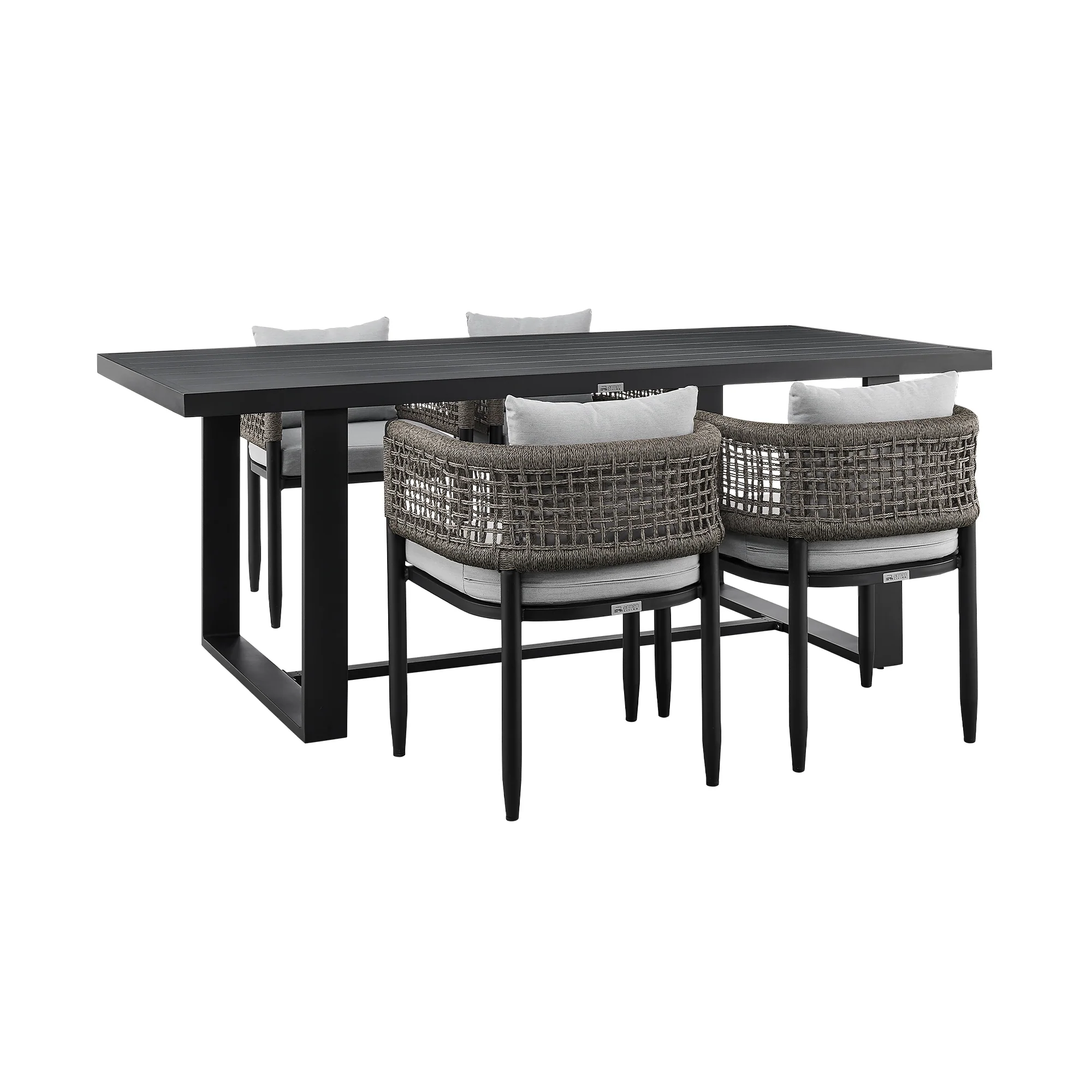 Felicia Outdoor Patio 5-Piece Dining Table Set in Aluminum with Grey Rope and Cushions By Armen Living - Image 2