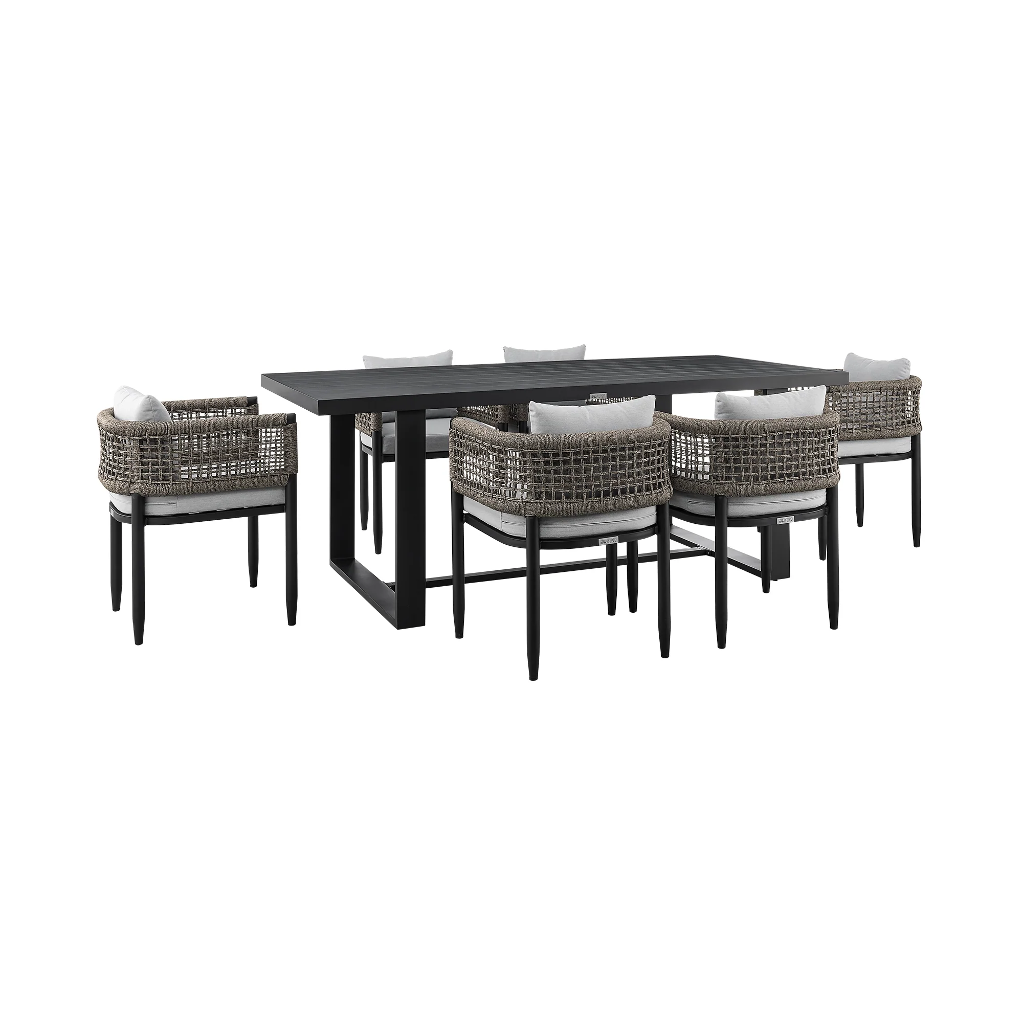 Felicia Outdoor Patio 7-Piece Dining Table Set in Aluminum with Grey Rope and Cushions By Armen Living - Image 2