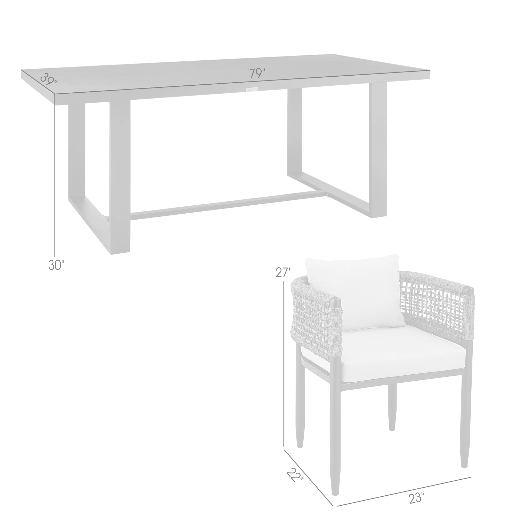 Felicia Outdoor Patio 7-Piece Dining Table Set in Aluminum with Grey Rope and Cushions By Armen Living - Image 9