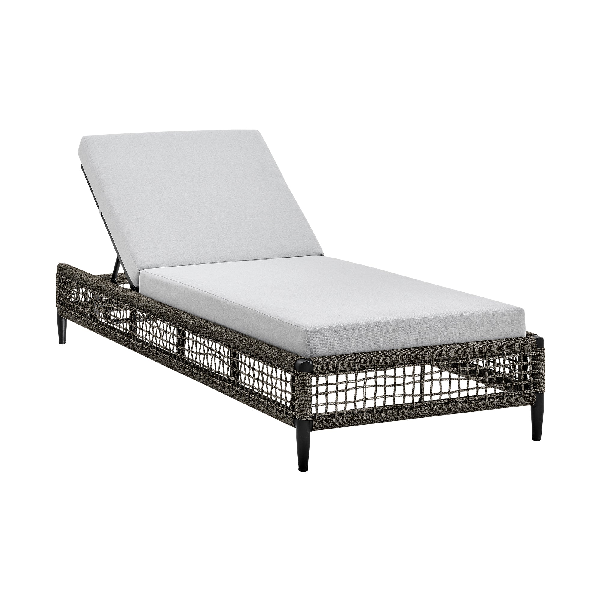 Felicia Outdoor Patio Adjustable Chaise Lounge Chair in Aluminum with Grey Rope and Cushions By Armen Living - Image 2