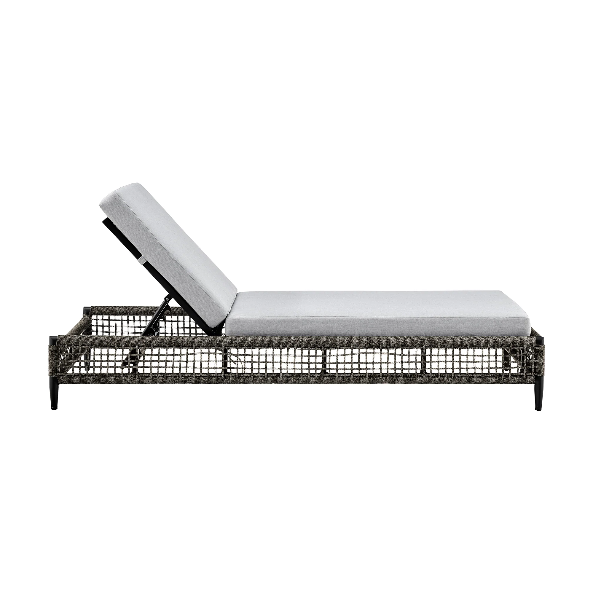 Felicia Outdoor Patio Adjustable Chaise Lounge Chair in Aluminum with Grey Rope and Cushions By Armen Living - Image 4