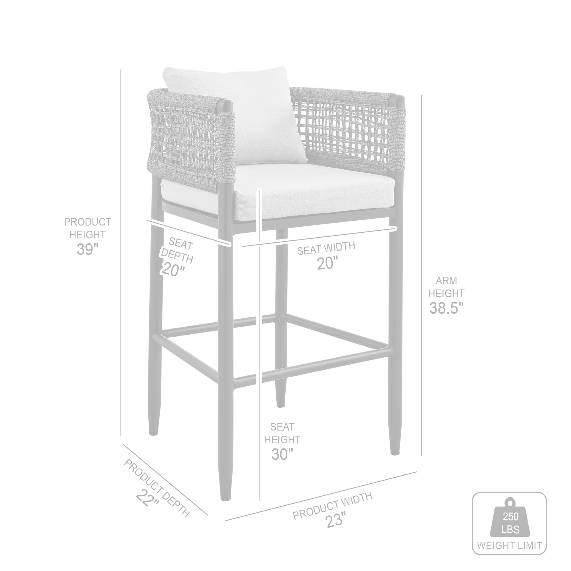 Felicia Outdoor Patio Bar Stool in Aluminum with Grey Rope and Cushions By Armen Living - Image 10