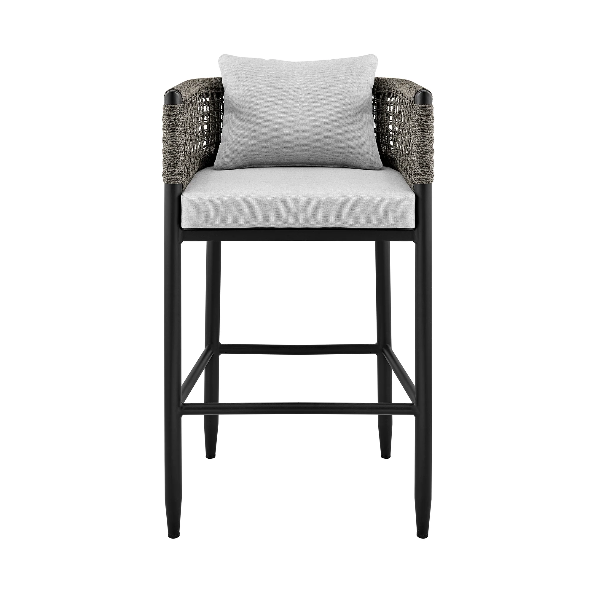 Felicia Outdoor Patio Bar Stool in Aluminum with Grey Rope and Cushions By Armen Living - Image 4
