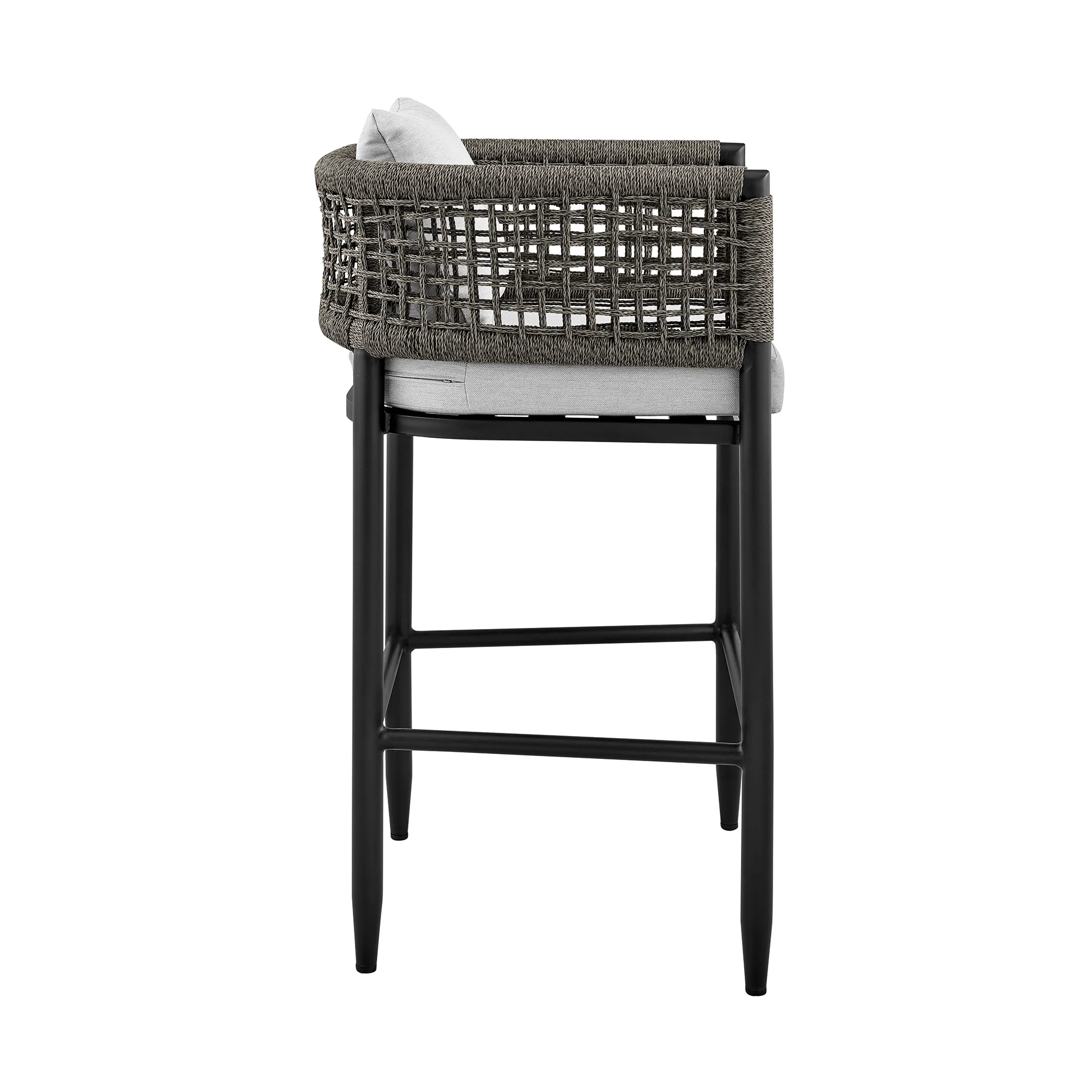 Felicia Outdoor Patio Bar Stool in Aluminum with Grey Rope and Cushions By Armen Living - Image 5
