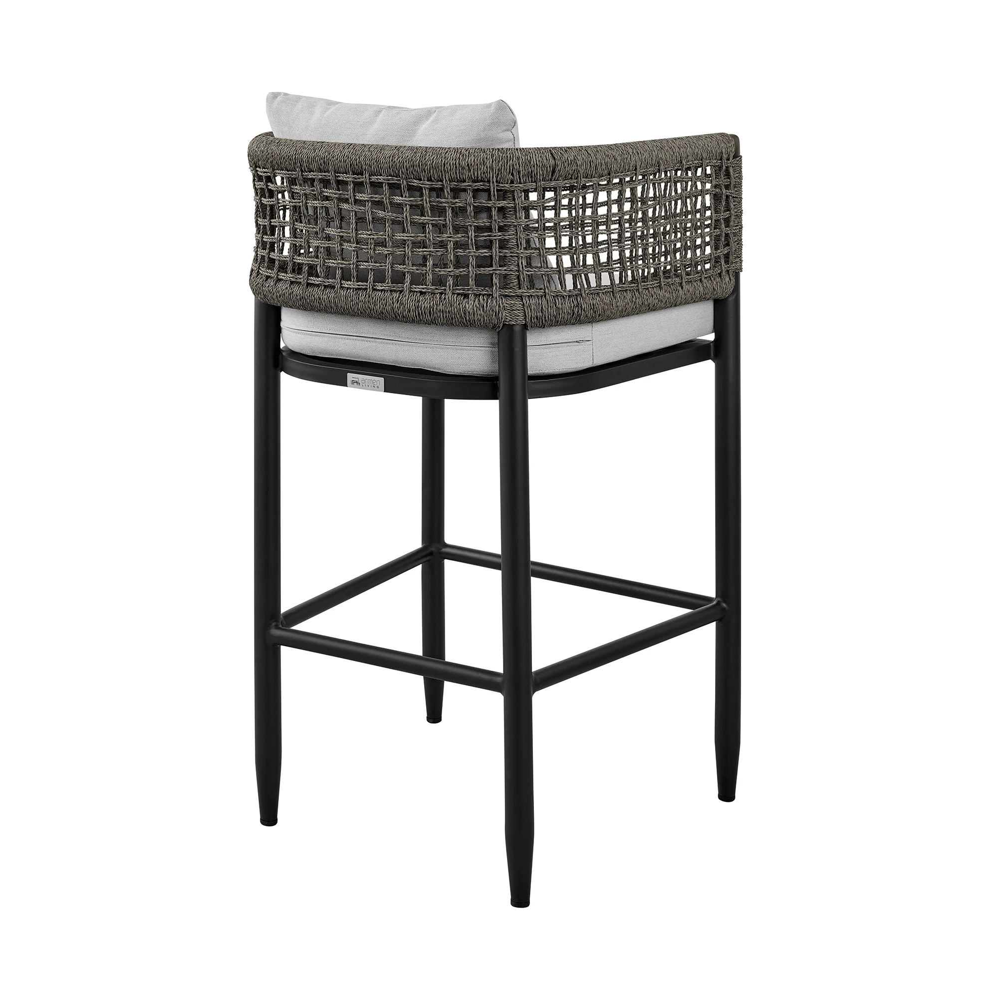 Felicia Outdoor Patio Counter Height Bar Stool in Aluminum with Grey Rope and Cushions By Armen Living - Image 6