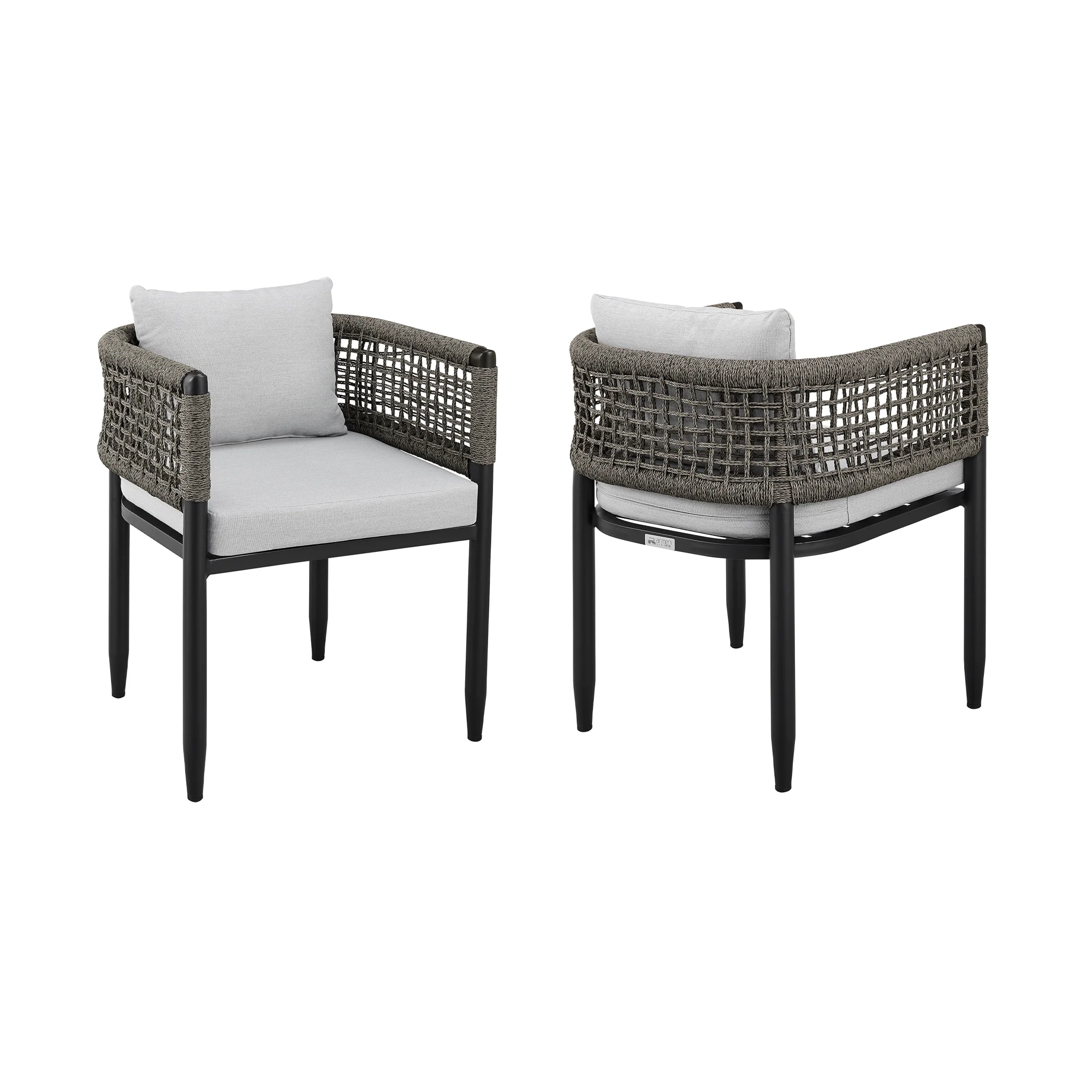 Felicia Outdoor Patio Dining Chair in Aluminum with Grey Rope and Cushions - Set of 2 By Armen Living - Image 2