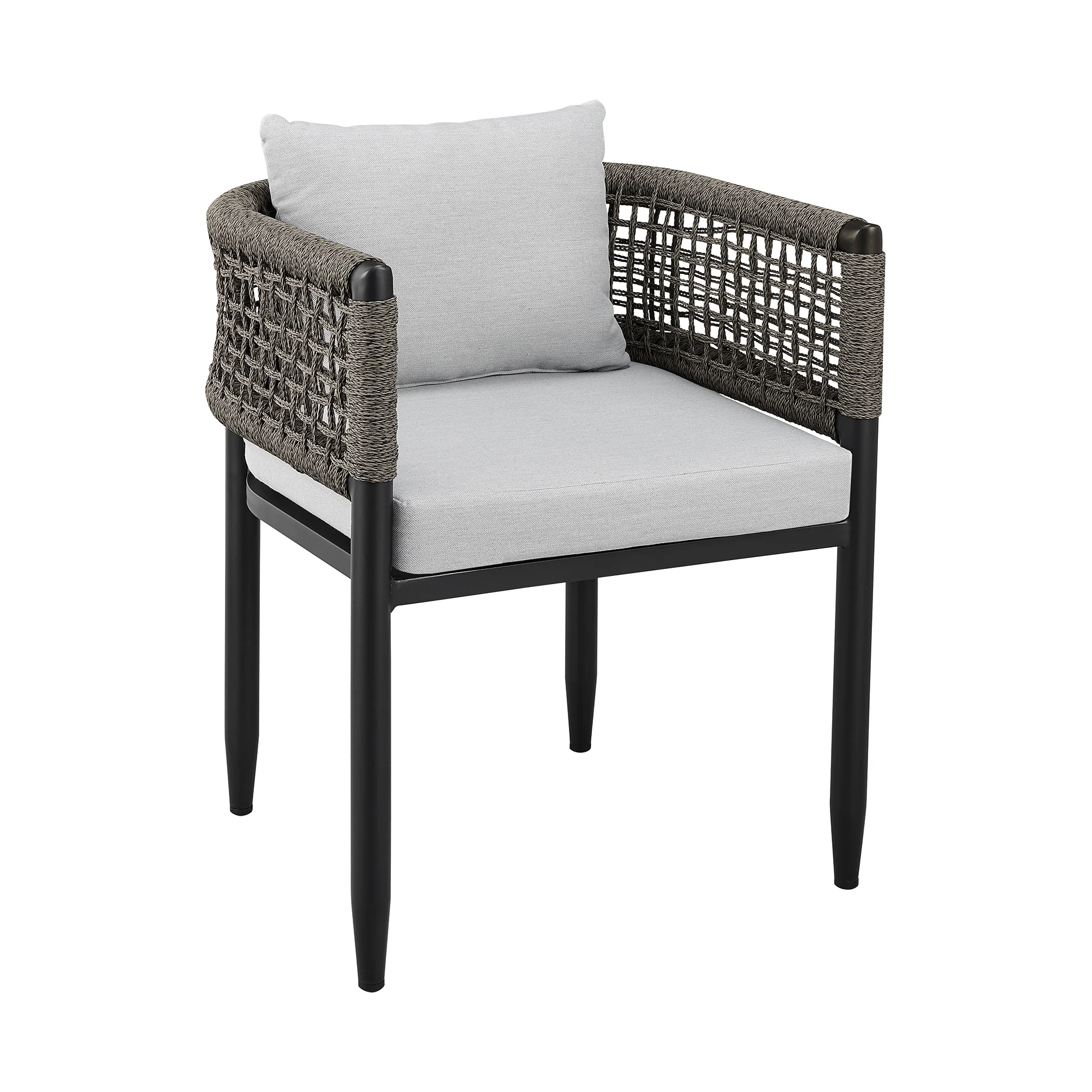Felicia Outdoor Patio Dining Chair in Aluminum with Grey Rope and Cushions - Set of 2 By Armen Living - Image 4