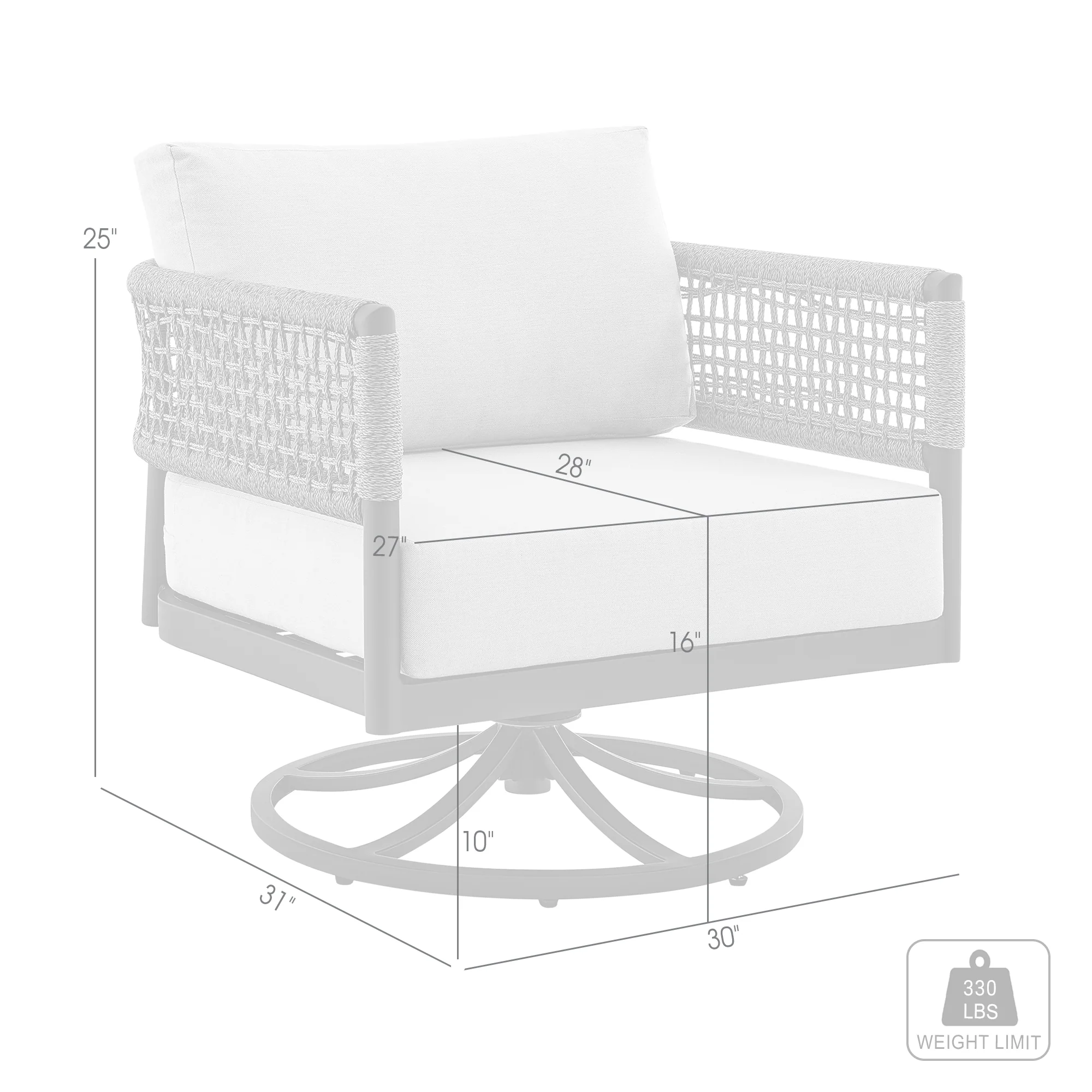 Felicia Outdoor Patio Swivel Rocking Chair in Black Aluminum and Grey Rope with Cushions By Armen Living - Image 9