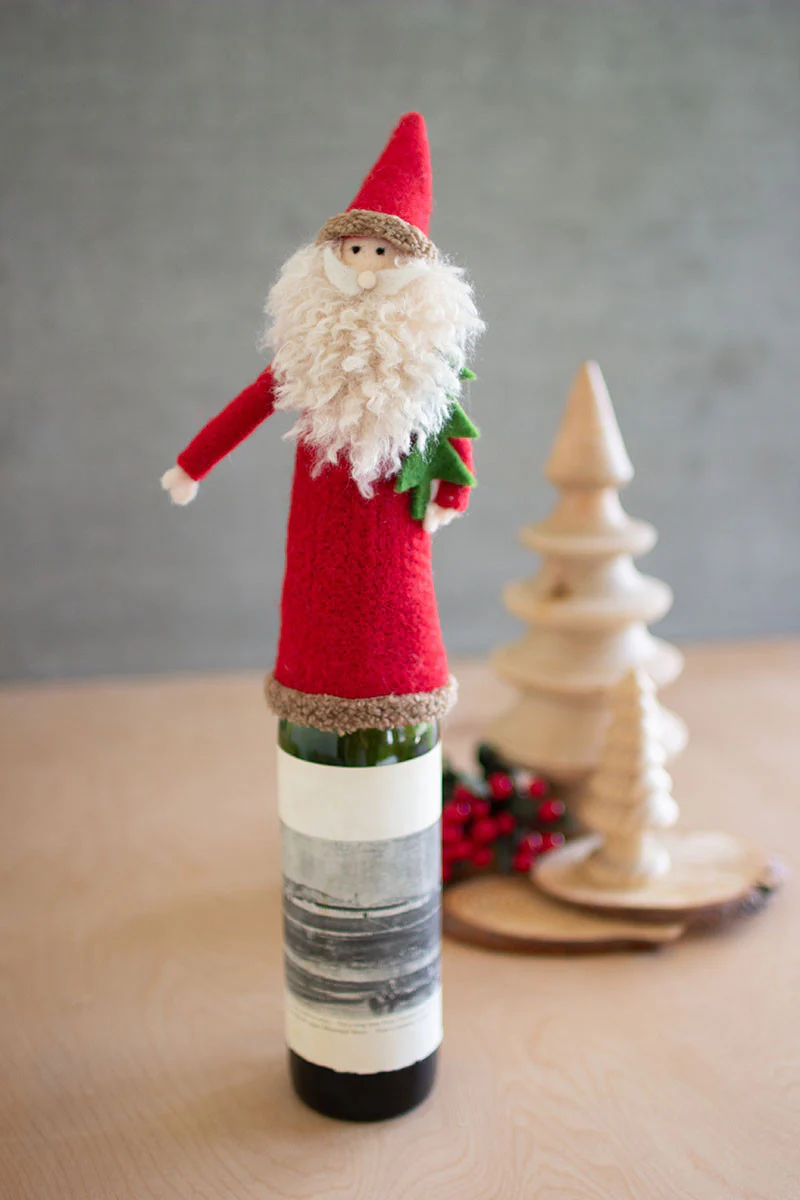 Felt Santa Wine Topper (Min 4) By Kalalou - Image 2