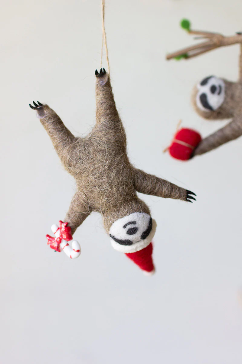 Felt Sloth Christmas Ornaments (Min 2) Set Of 3 By Kalalou - Image 2