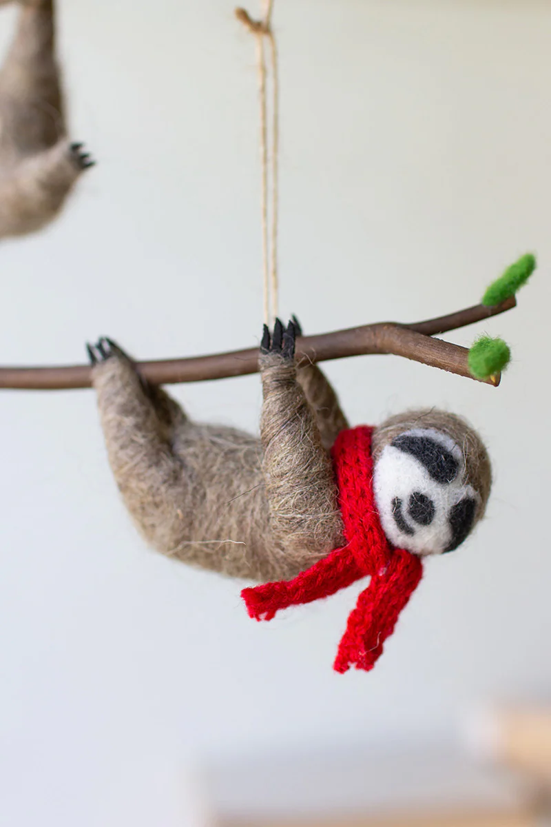 Felt Sloth Christmas Ornaments (Min 2) Set Of 3 By Kalalou - Image 3