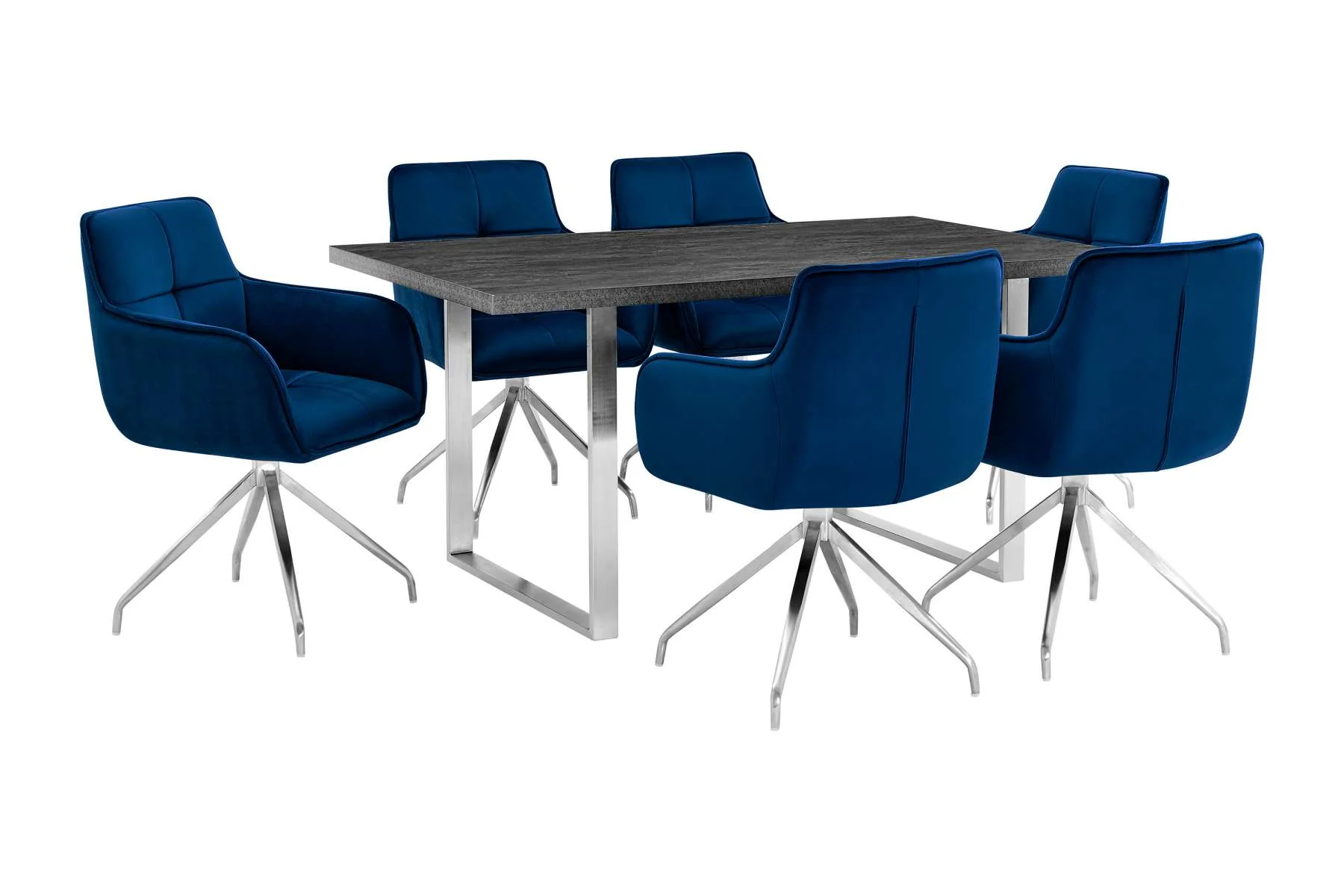 Fenton and Blue Noah 7 Piece Modern Rectangular Dining Set By Armen Living - Image 2