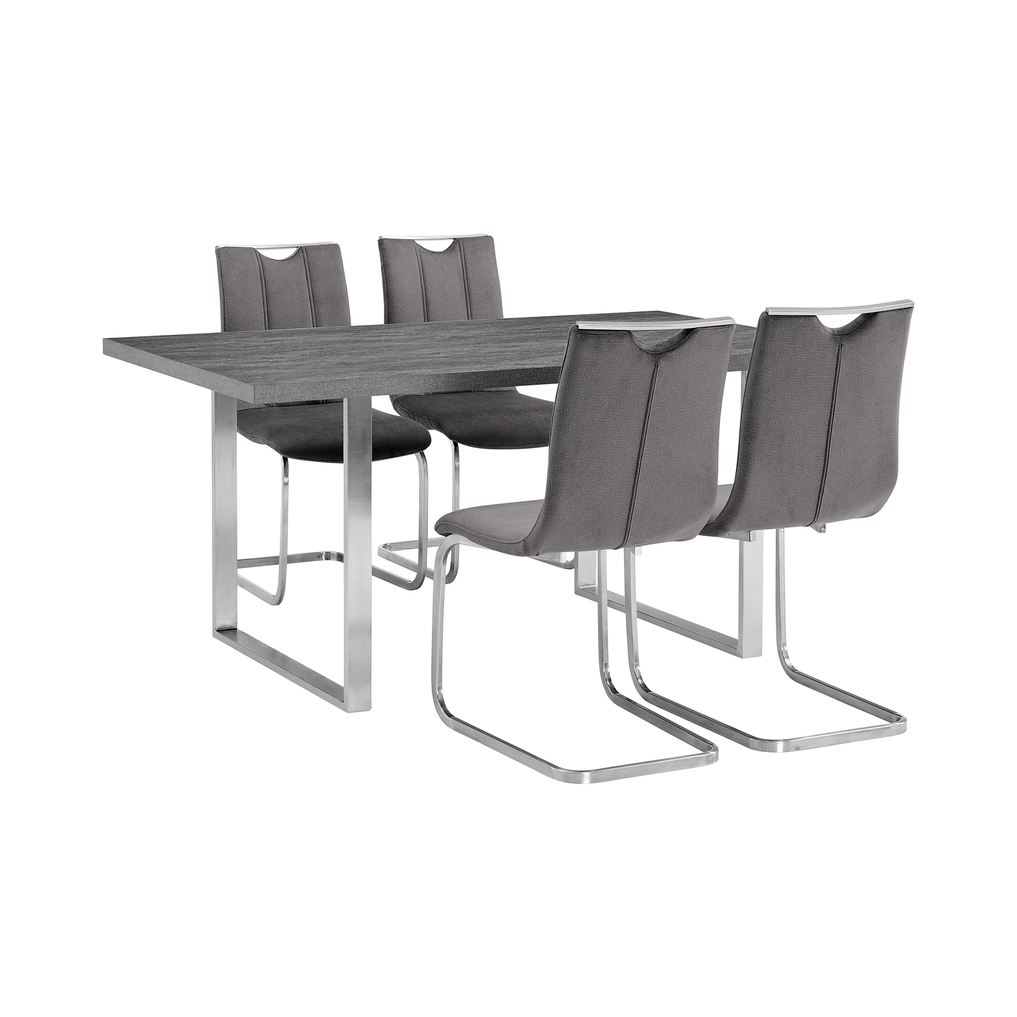 Fenton and Pacific 5 Piece Modern Rectangular Dining Set with Metal Base in Gray Melamine Wood and Gray Fabric By Armen Living - Image 2