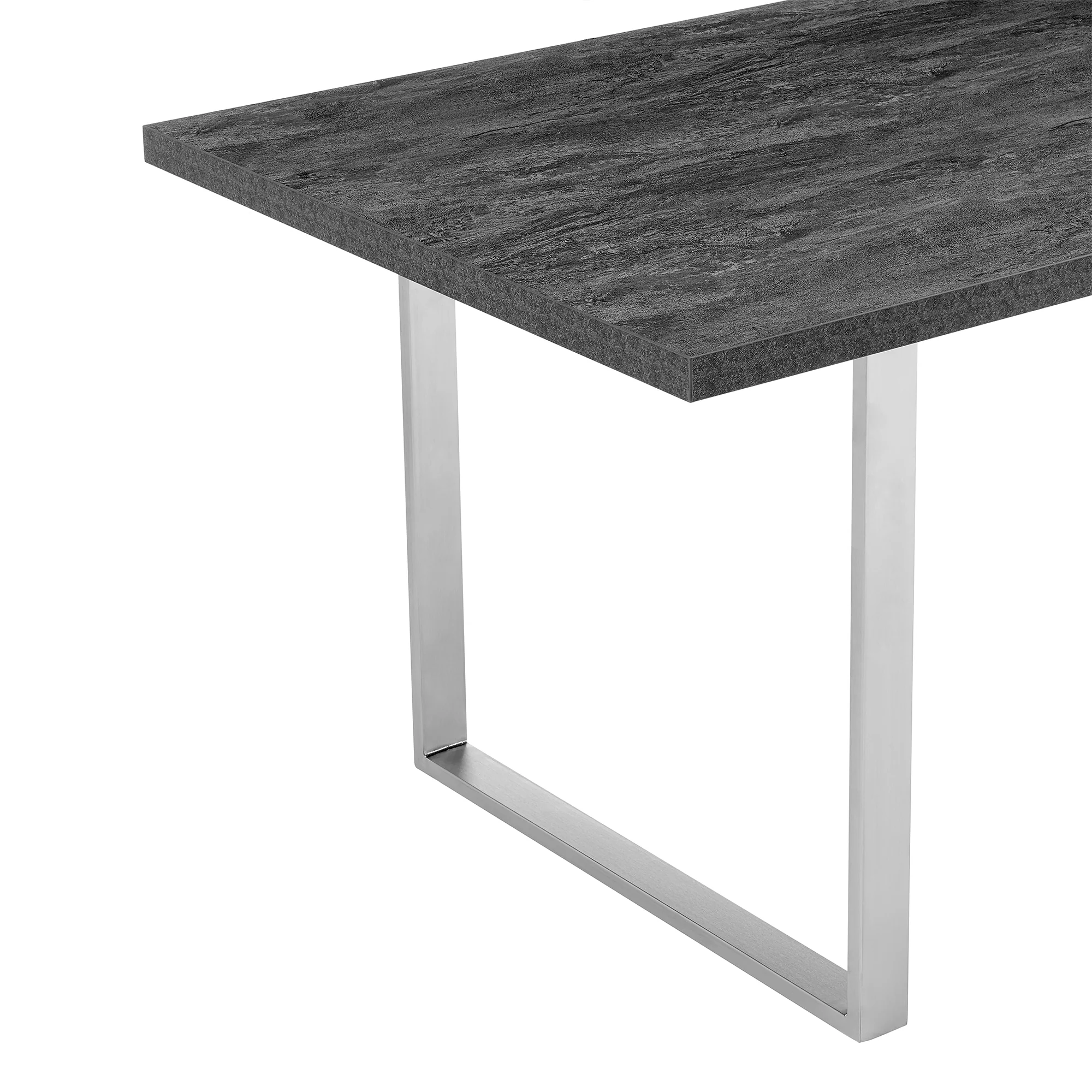 Fenton and Pacific 7 Piece Modern Rectangular Dining Set with Metal Base in Black Melamine Wood and Gray Fabric By Armen Living - Image 8