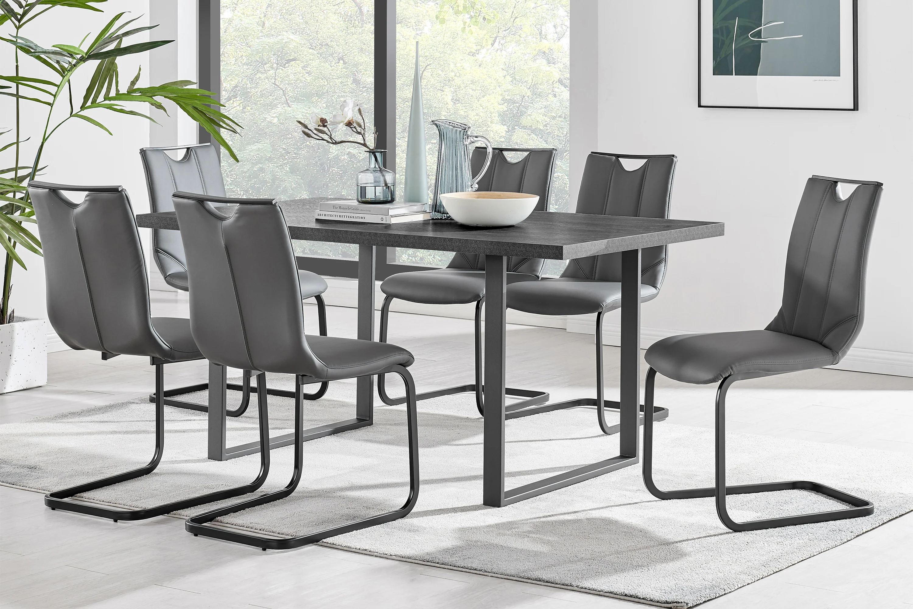 Fenton Dining Table with Charcoal Top and Black Base By Armen Living - Image 3