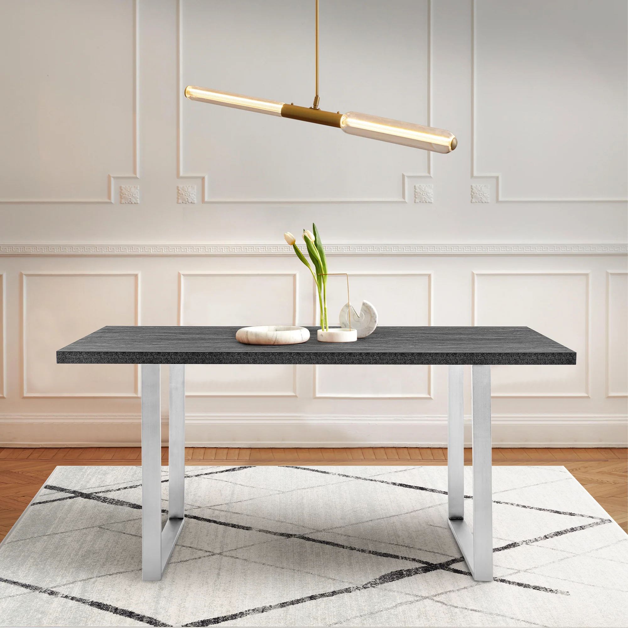 Fenton Dining Table with Charcoal Top and Black Base By Armen Living - Image 7