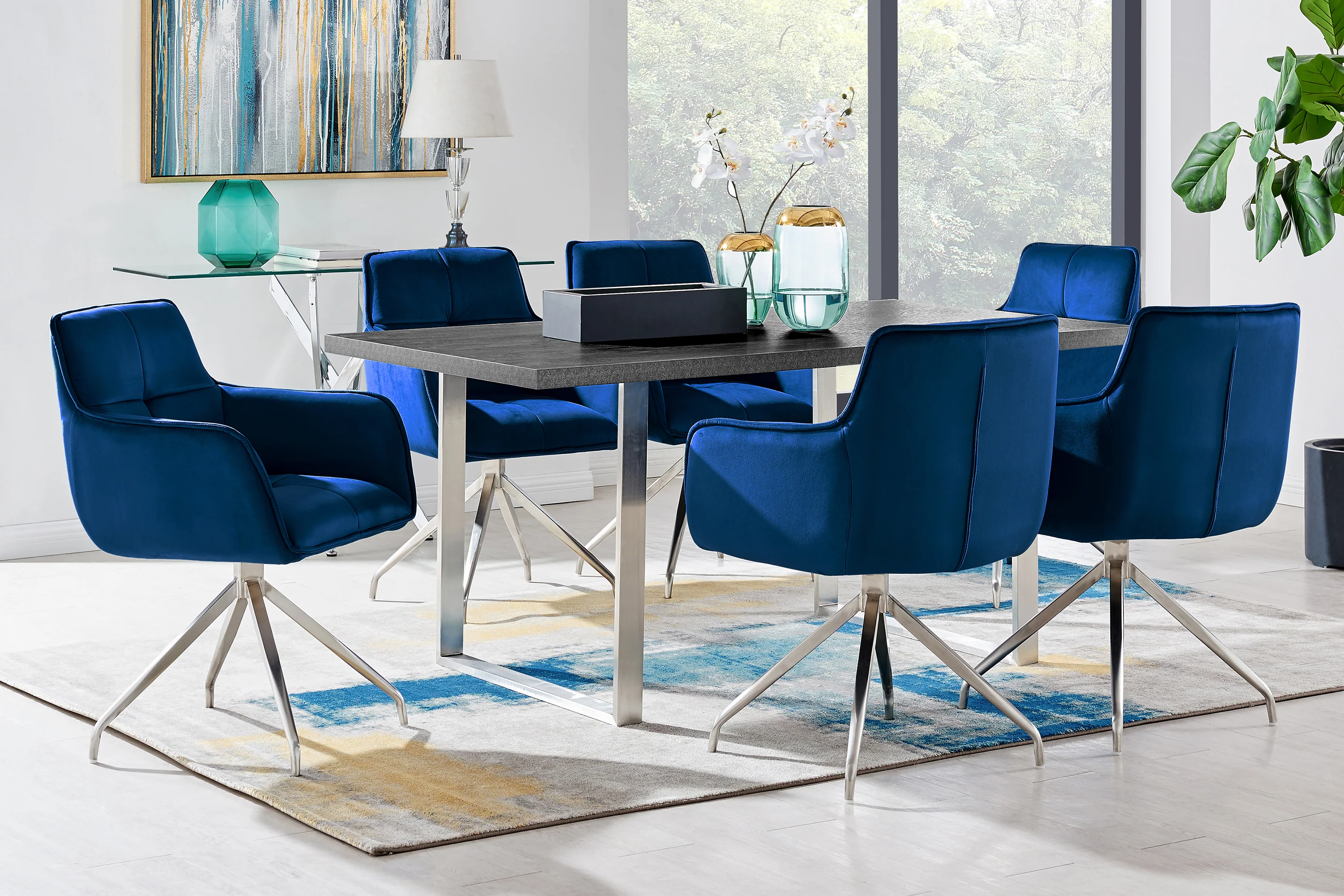 Fenton Dining Table with Charcoal Top and Black Base By Armen Living - Image 9