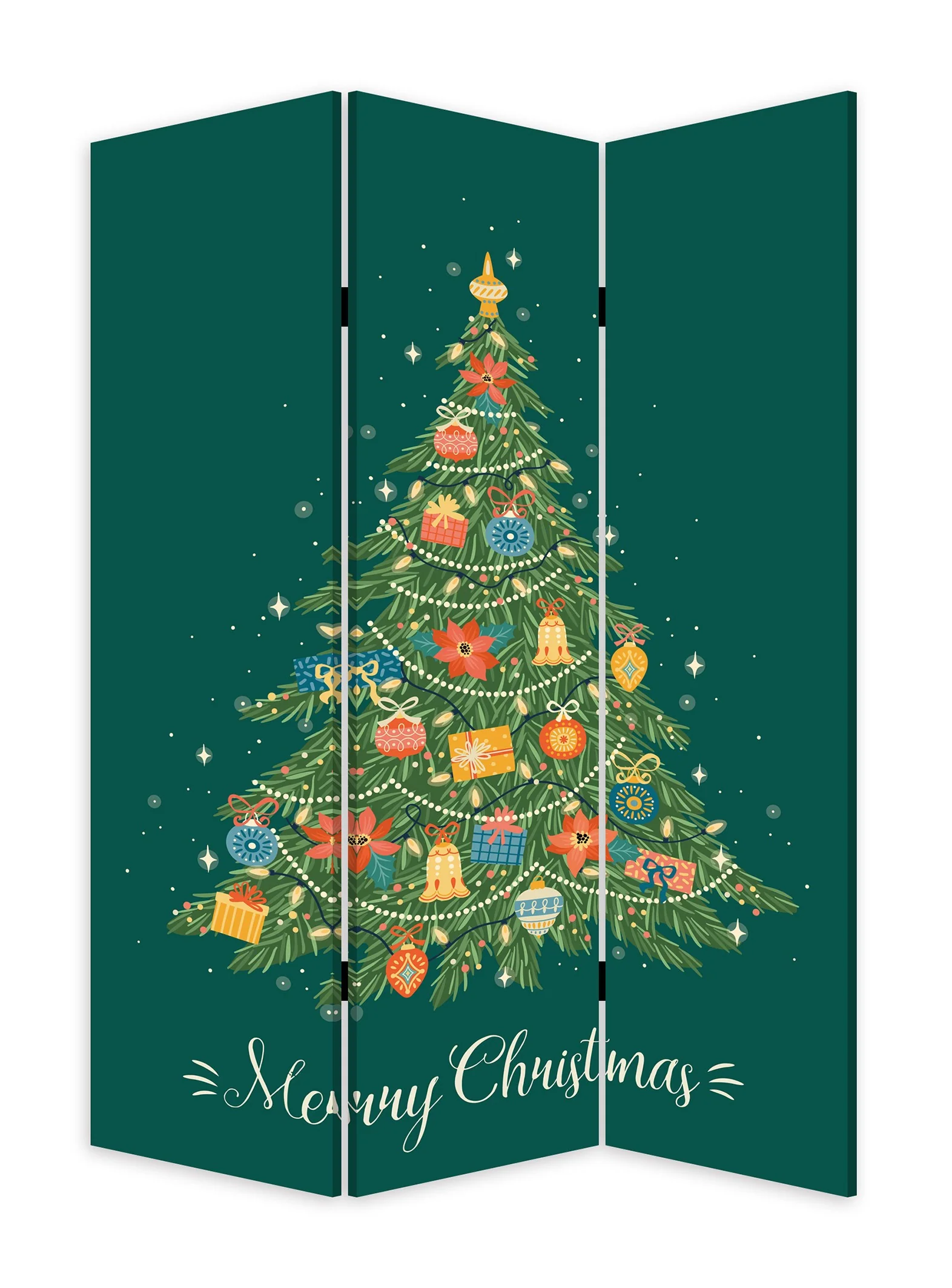 Festive Merry Christmas Three Panel Room Divider Screen By Homeroots - Image 2