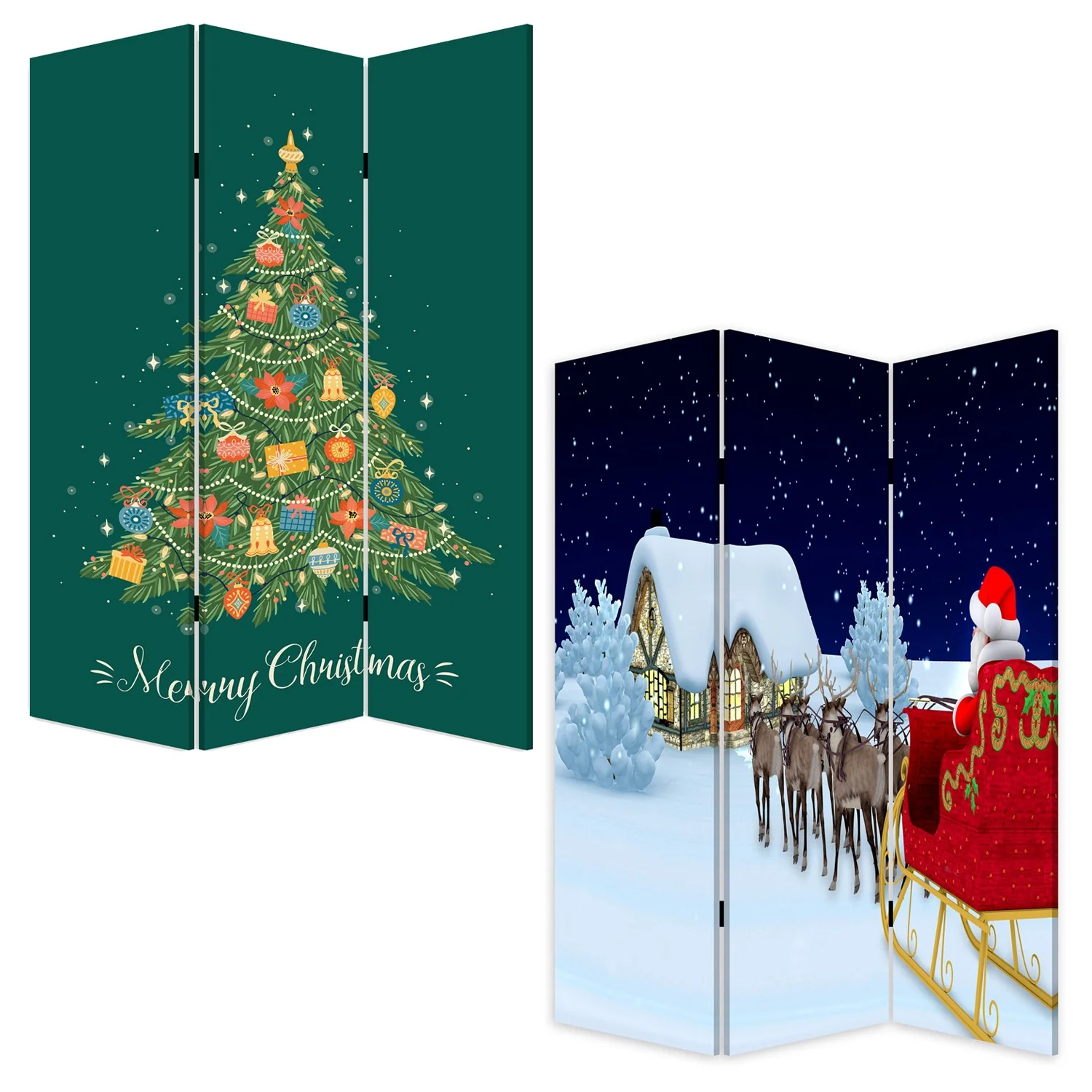Festive Merry Christmas Three Panel Room Divider Screen By Homeroots - Image 4