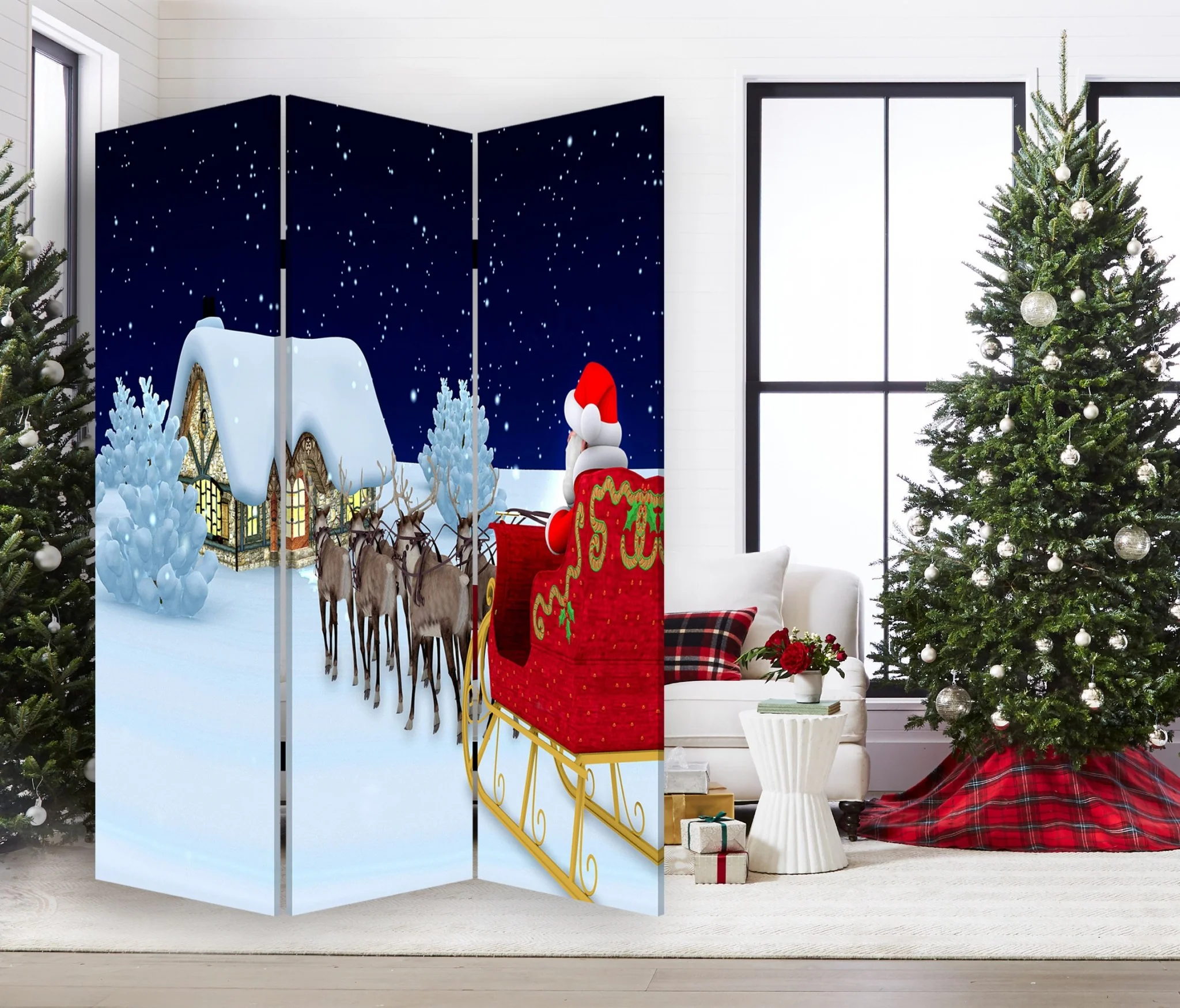 Festive Merry Christmas Three Panel Room Divider Screen By Homeroots - Image 5