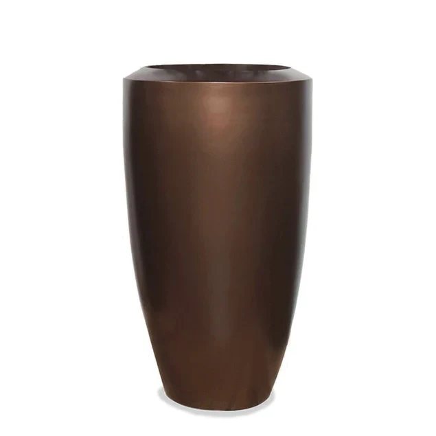 Fiberglass Large Barrel Planter, Brz/BLK, By Gold Leaf Design Group - Image 2
