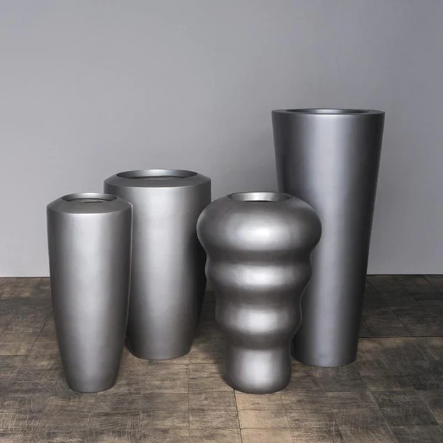 Fiberglass Large Barrel Planter, Pewter, By Gold Leaf Design Group - Image 3