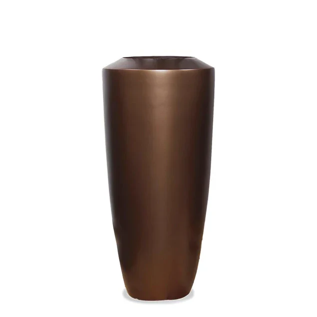Fiberglass Small Barrel Planter, Brz/BK, By Gold Leaf Design Group - Image 2