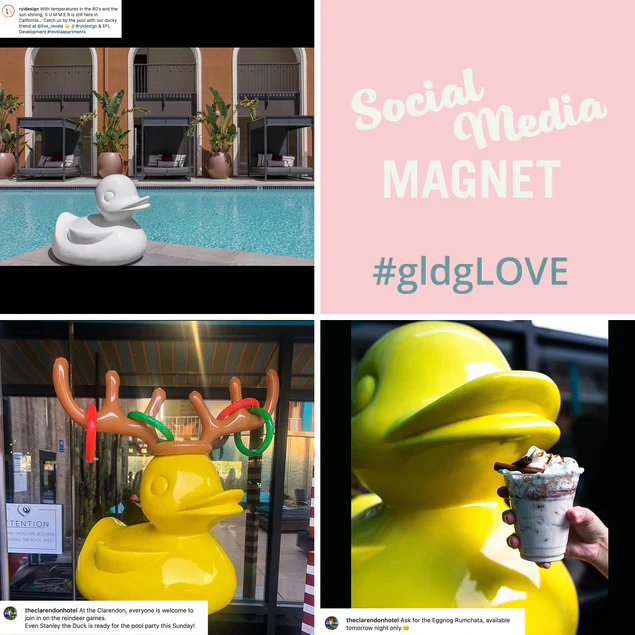 Fiberglass UV  Duck Outdoor Sculpture, Yellow By Gold Leaf Design Group - Image 4