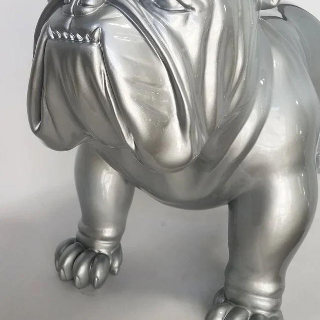 Fiberglass Bulldog MD Sculpture, Silve By Gold Leaf Design Group - Image 3