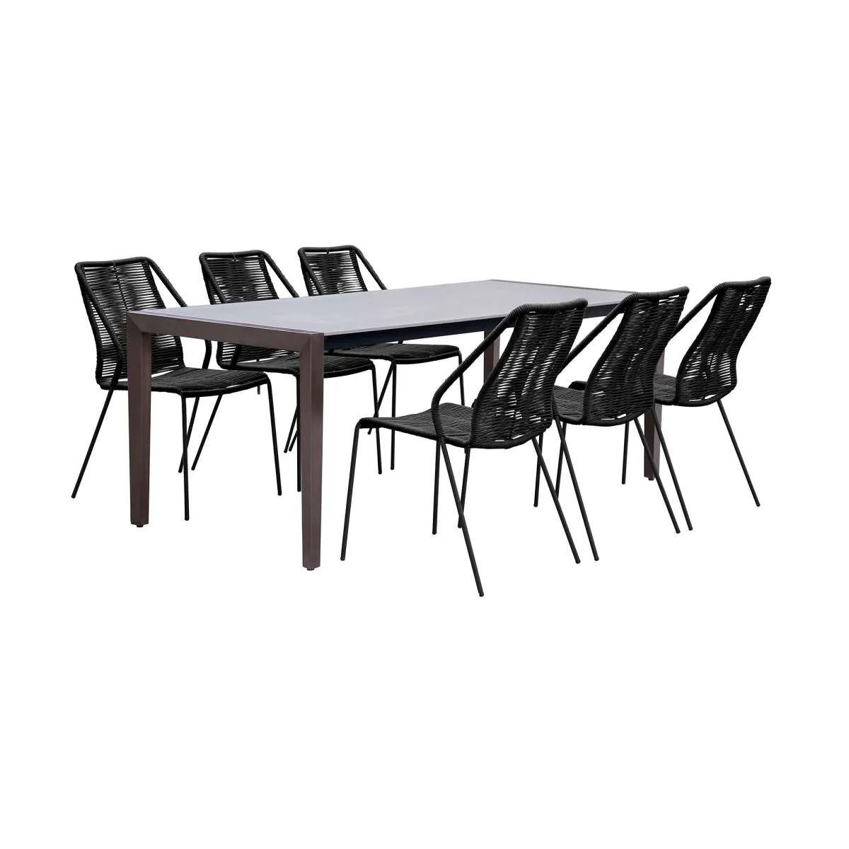 Fineline and Clip Indoor Outdoor 7 Piece Dining Set in Dark Eucalyptus Wood with Superstone and Blue Rope By Armen Living - Image 12