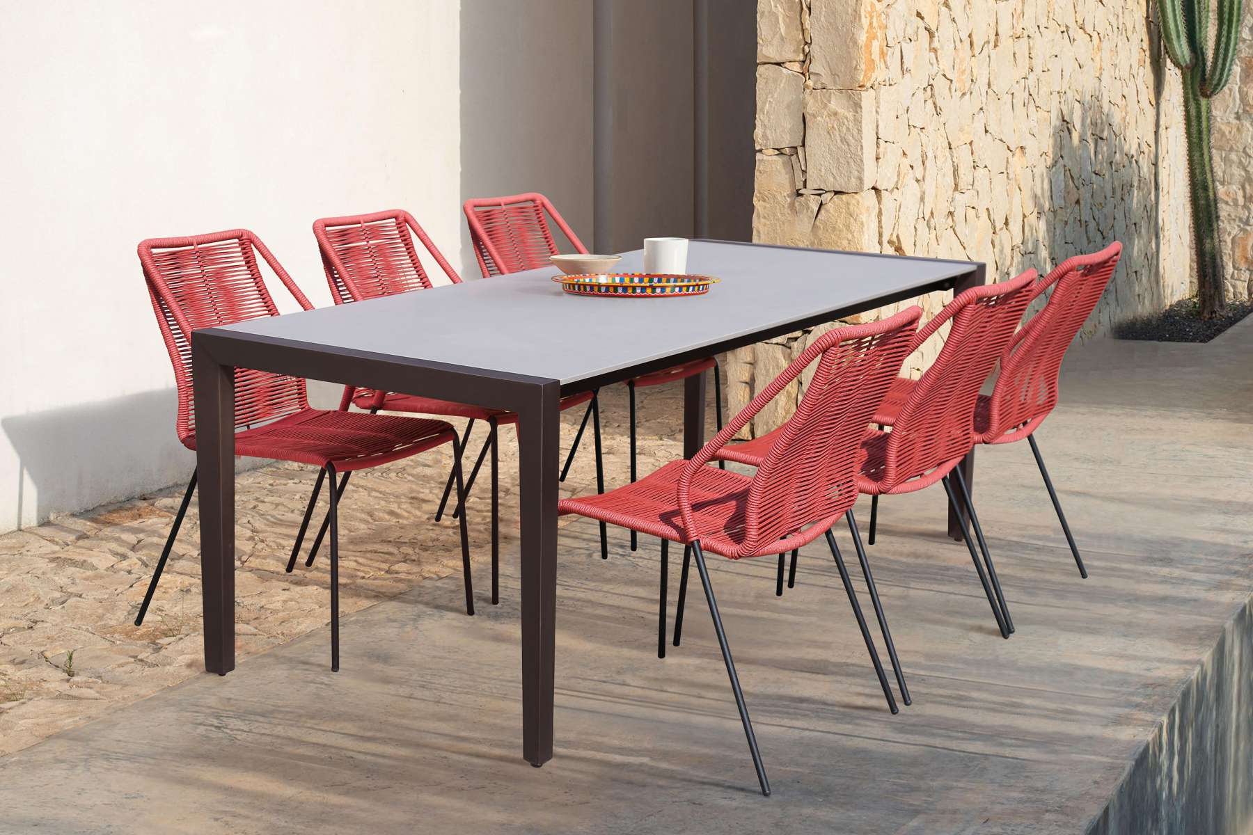 Fineline and Clip Indoor Outdoor 7 Piece Dining Set in Dark Eucalyptus Wood with Superstone and Blue Rope By Armen Living - Image 19