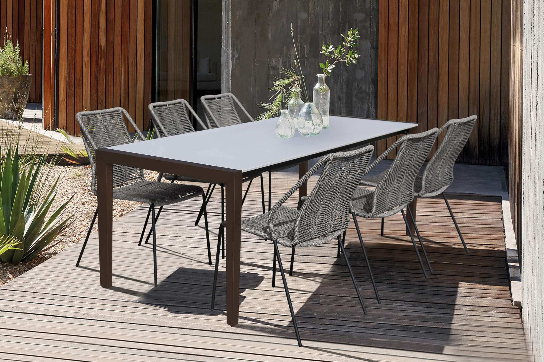 Fineline and Clip Indoor Outdoor 7 Piece Dining Set in Dark Eucalyptus Wood with Superstone and Blue Rope By Armen Living - Image 28