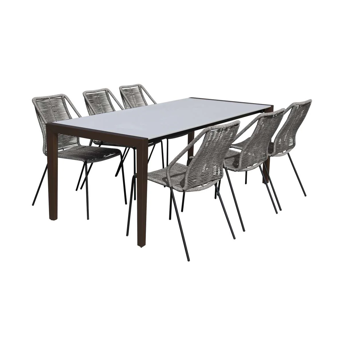 Fineline and Clip Indoor Outdoor 7 Piece Dining Set in Dark Eucalyptus Wood with Superstone and Blue Rope By Armen Living - Image 29