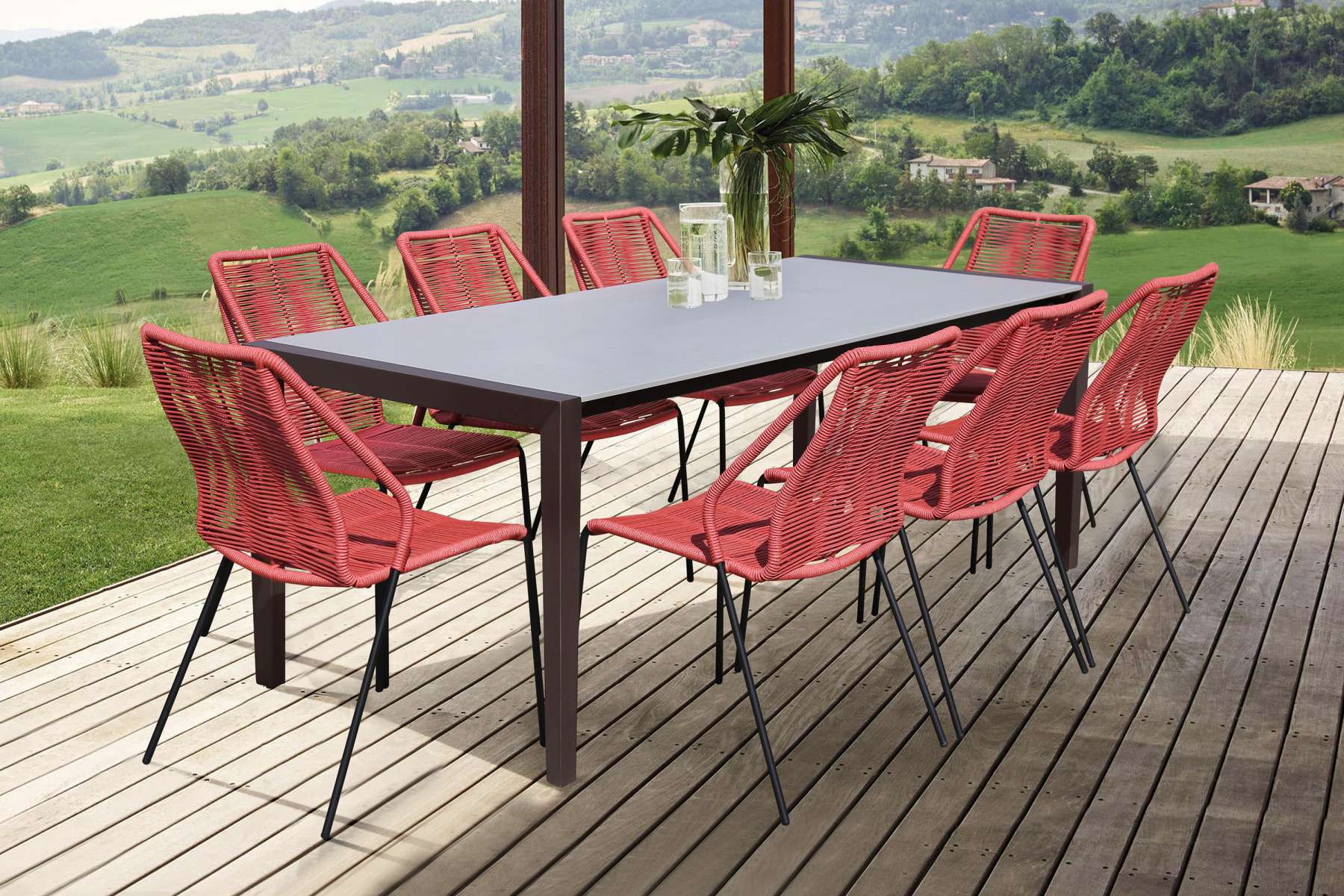 Fineline and Clip Indoor Outdoor 9 Piece Dining Set in Dark Eucalyptus Wood with Superstone and Black Rope By Armen Living - Image 19