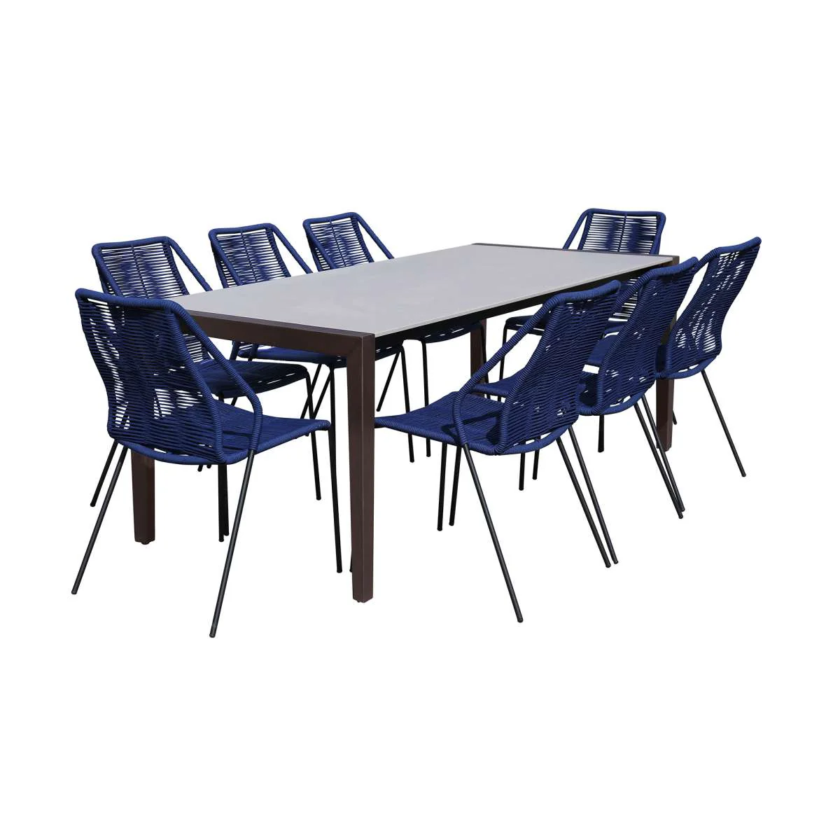 Fineline and Clip Indoor Outdoor 9 Piece Dining Set in Dark Eucalyptus Wood with Superstone and Black Rope By Armen Living - Image 2