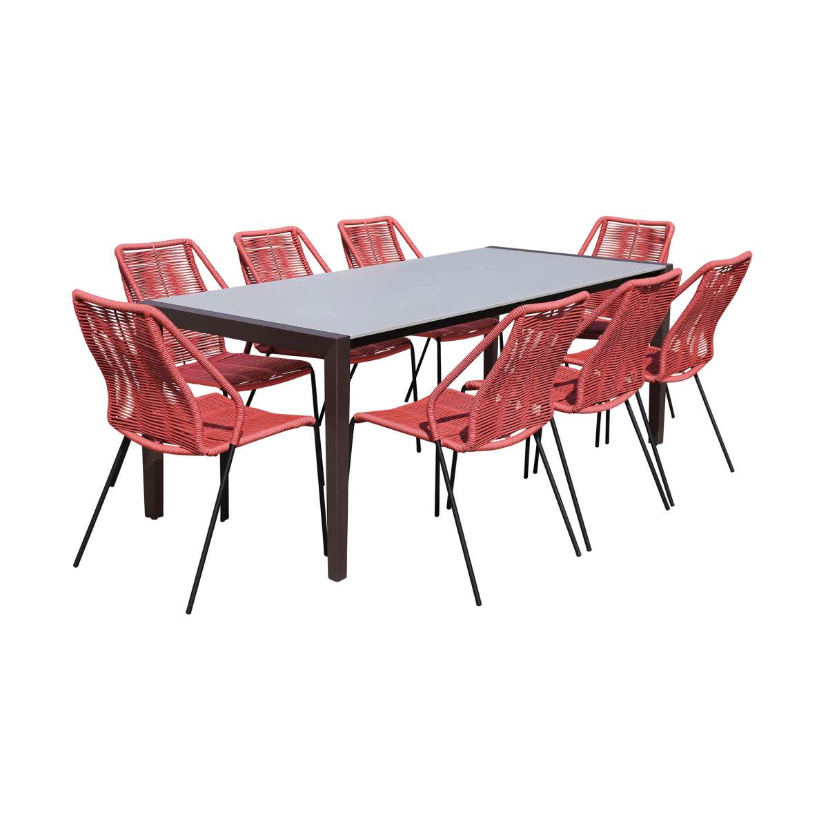 Fineline and Clip Indoor Outdoor 9 Piece Dining Set in Dark Eucalyptus Wood with Superstone and Black Rope By Armen Living - Image 20