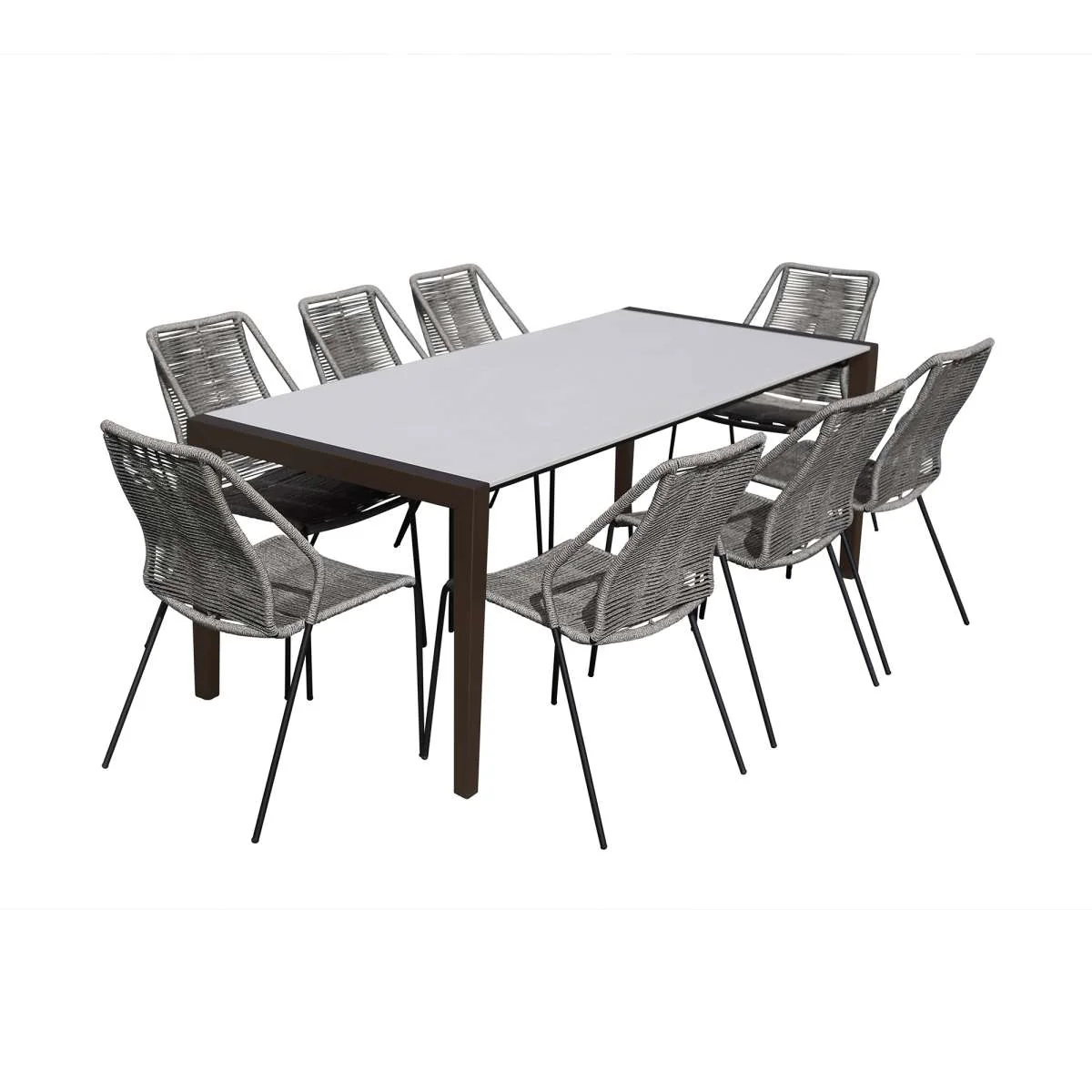 Fineline and Clip Indoor Outdoor 9 Piece Dining Set in Dark Eucalyptus Wood with Superstone and Black Rope By Armen Living - Image 29
